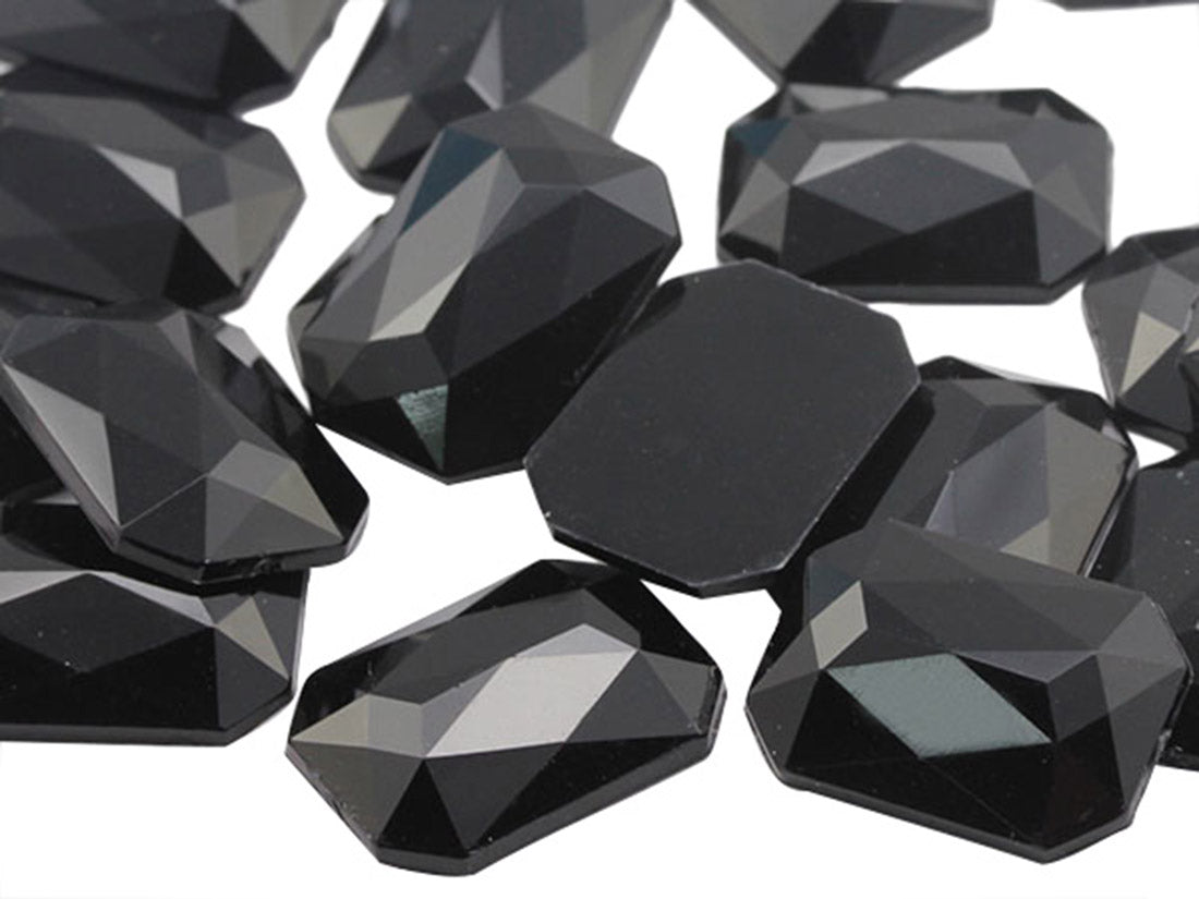 Jet Black Flat Back Octagon Gems