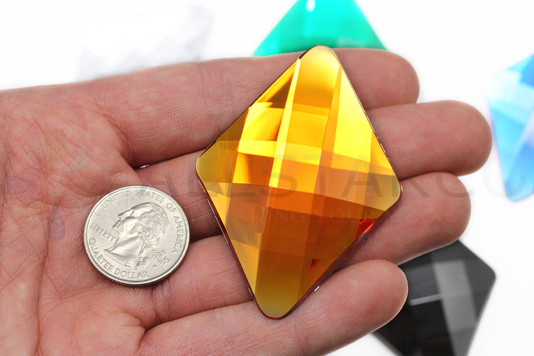Orange Hyacinth Extra Large Flat Back Diamond Gems  - 67x48mm