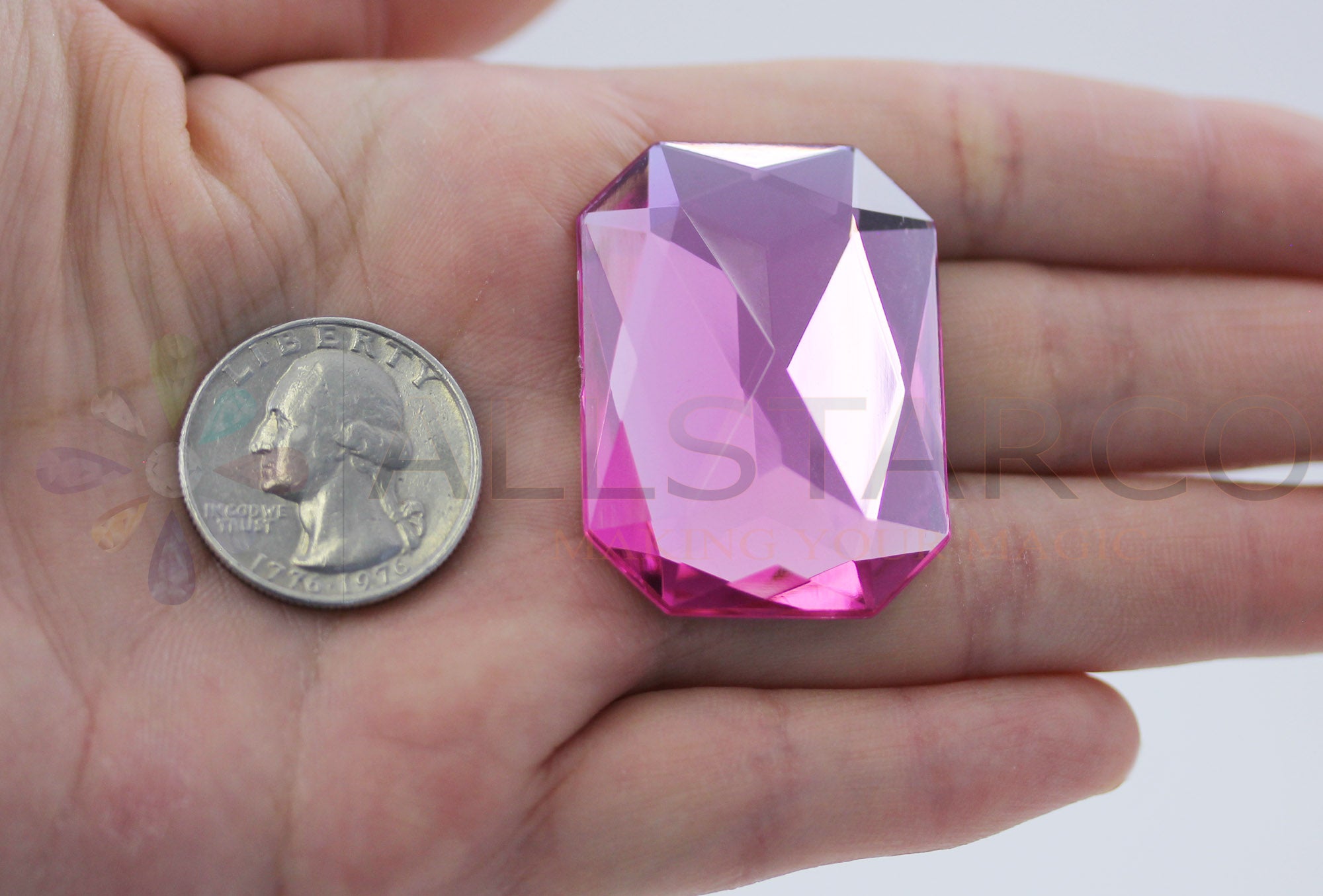 Pink Extra Large Flat Back Octagon Gems  - 40x30mm - 4 Pieces
