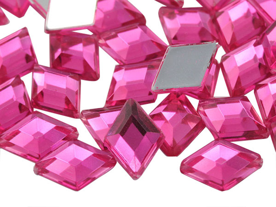 Pink Hot Flat Back Diamond Gems - 10x7mm