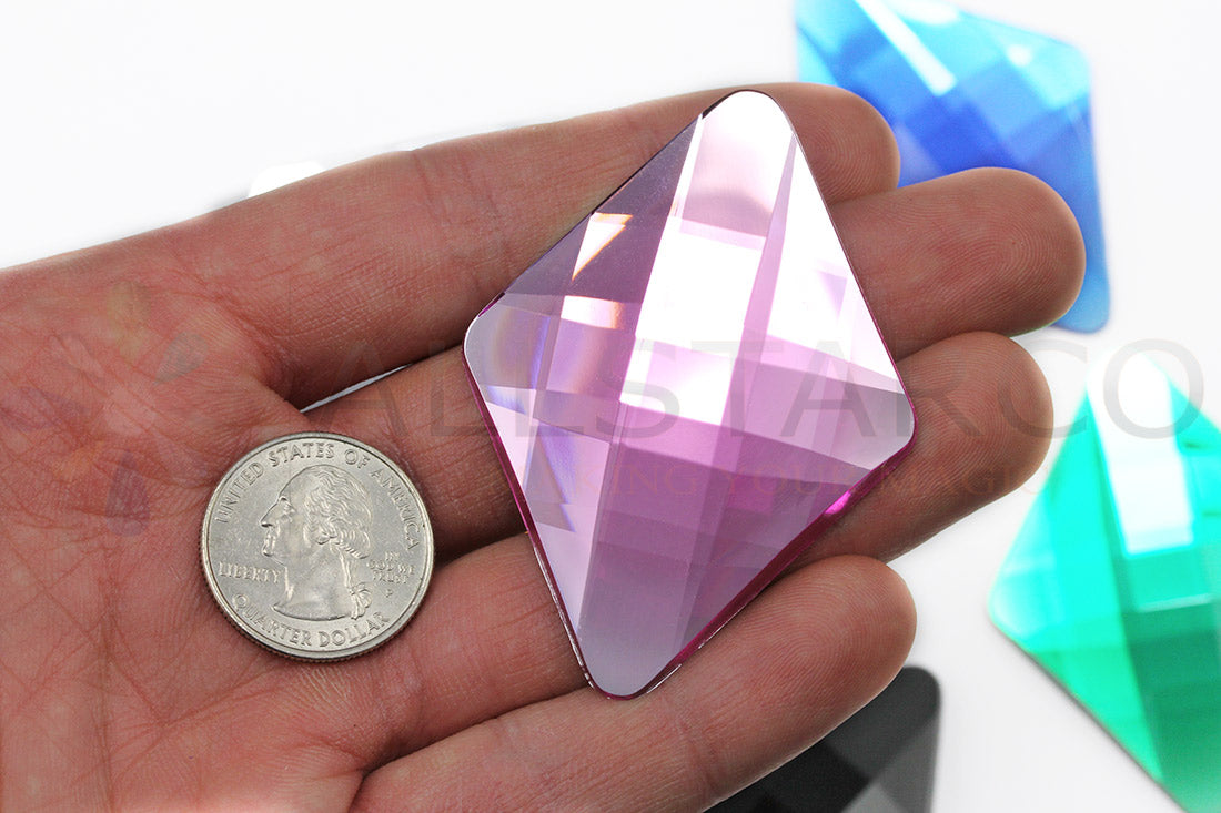 Pink Rose Extra Large Flat Back Diamond Gems  - 67x48mm