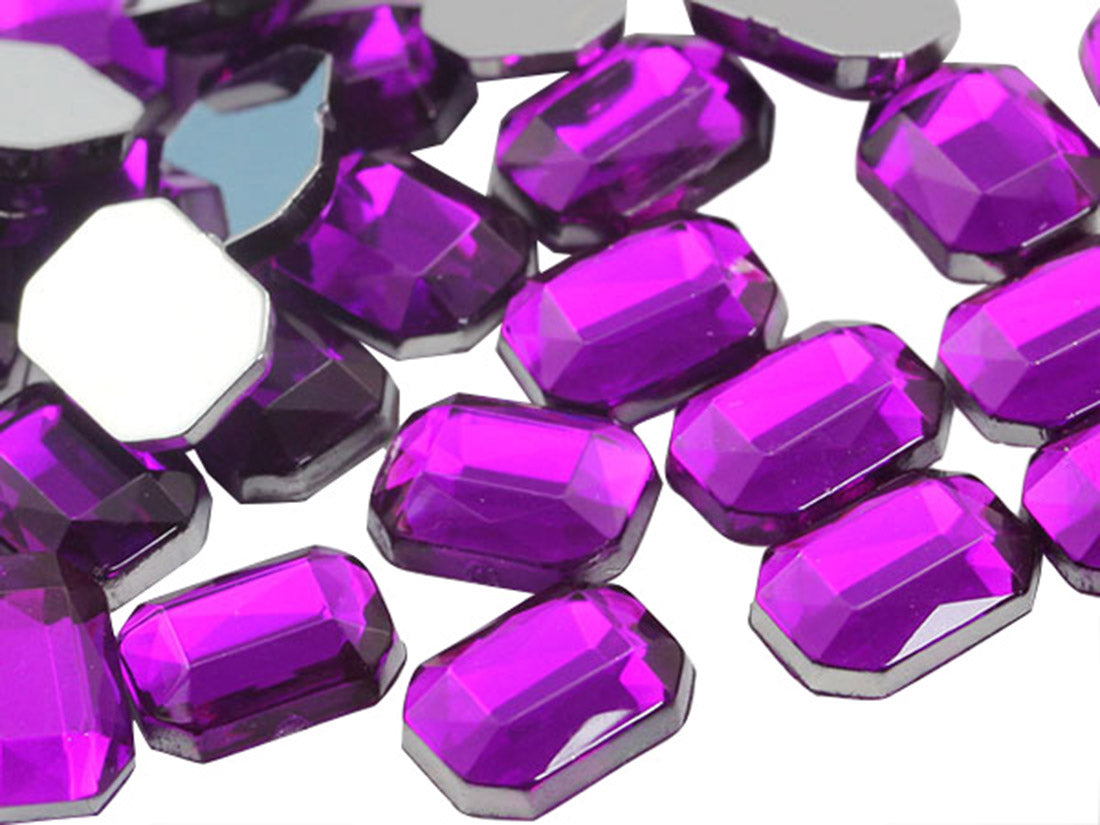 Purple Amethyst Flat Back Octagon Gems - 8x6mm - 100 Pieces