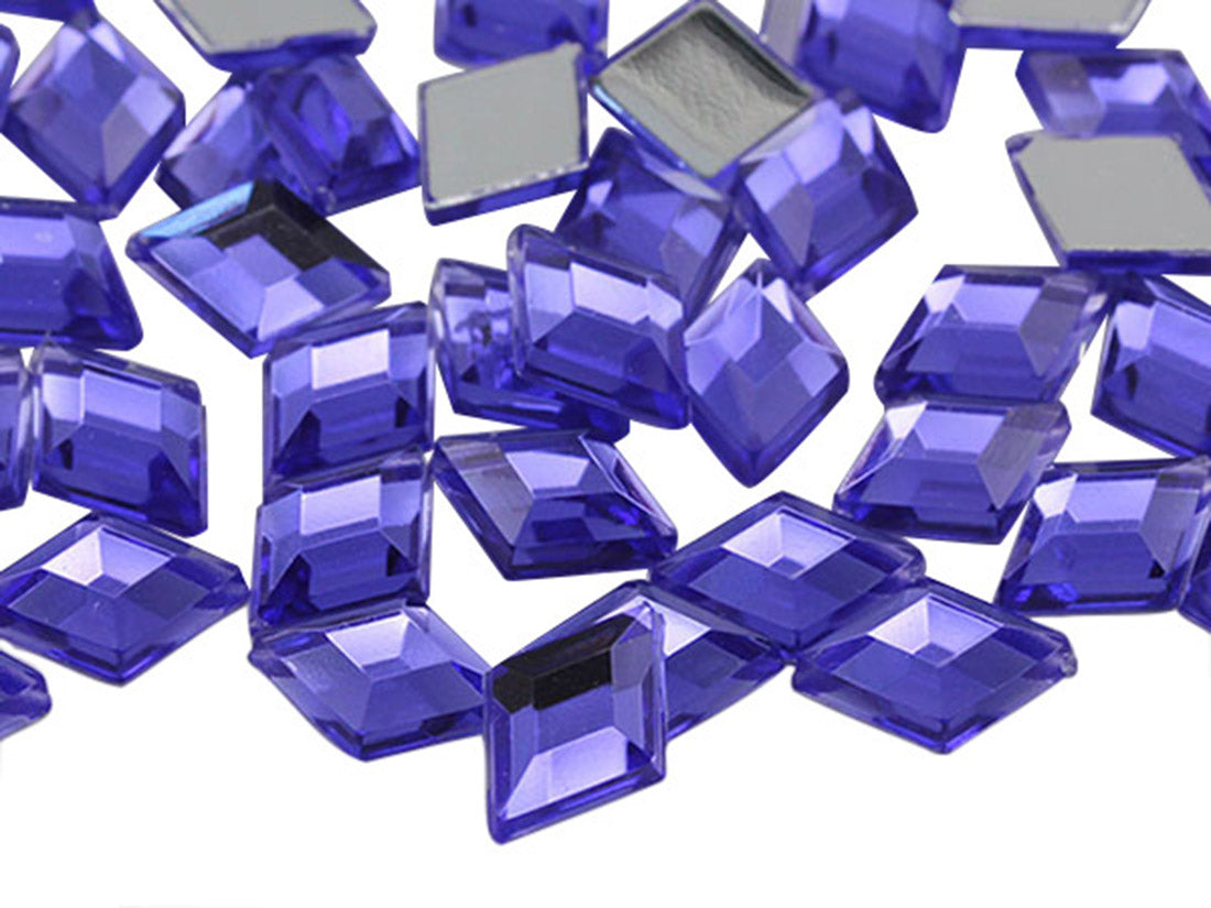 Purple Violet Flat Back Diamond Gems - 10x7mm