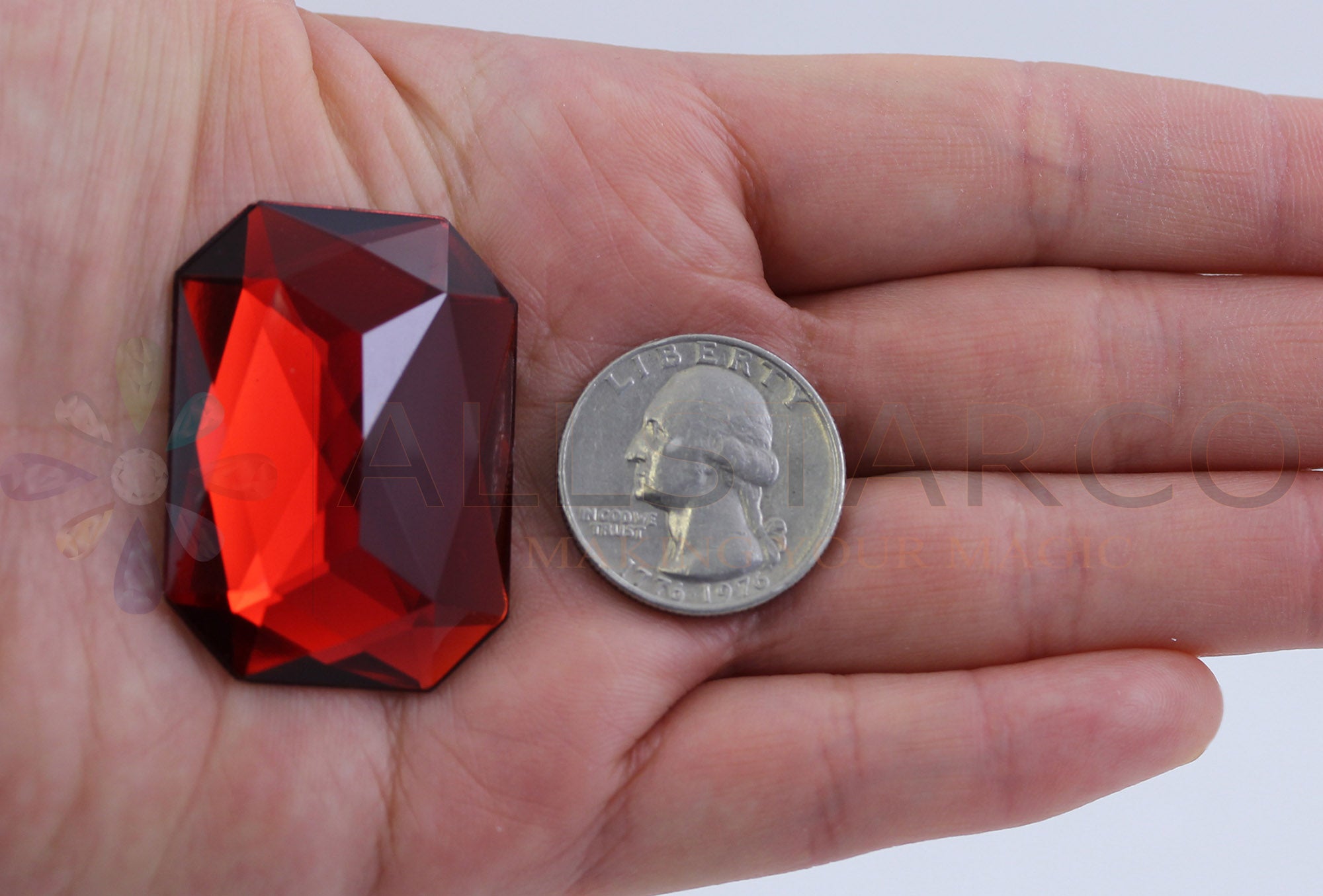Red Garnet Extra Large Flat Back Octagon Gems  - 40x30mm - 4 Pieces