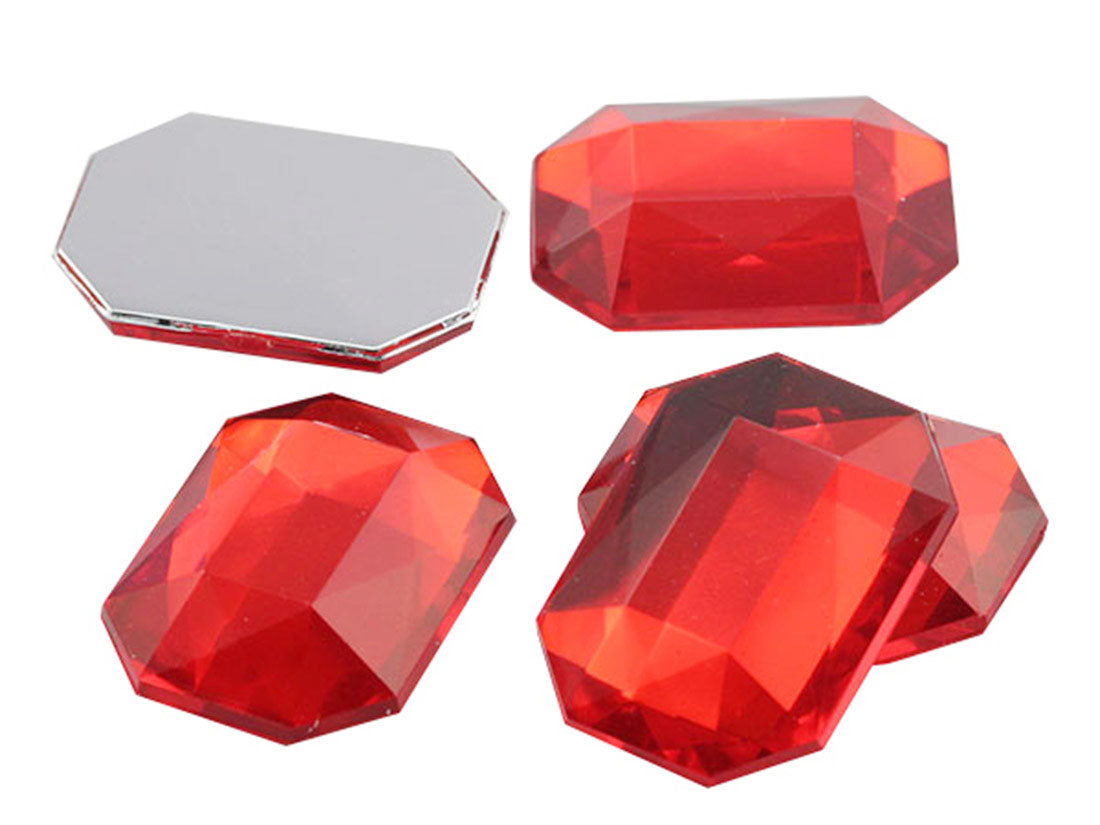 Red Lt. Siam Flat Back Octagon Gems - 25x18mm - 15 Pieces