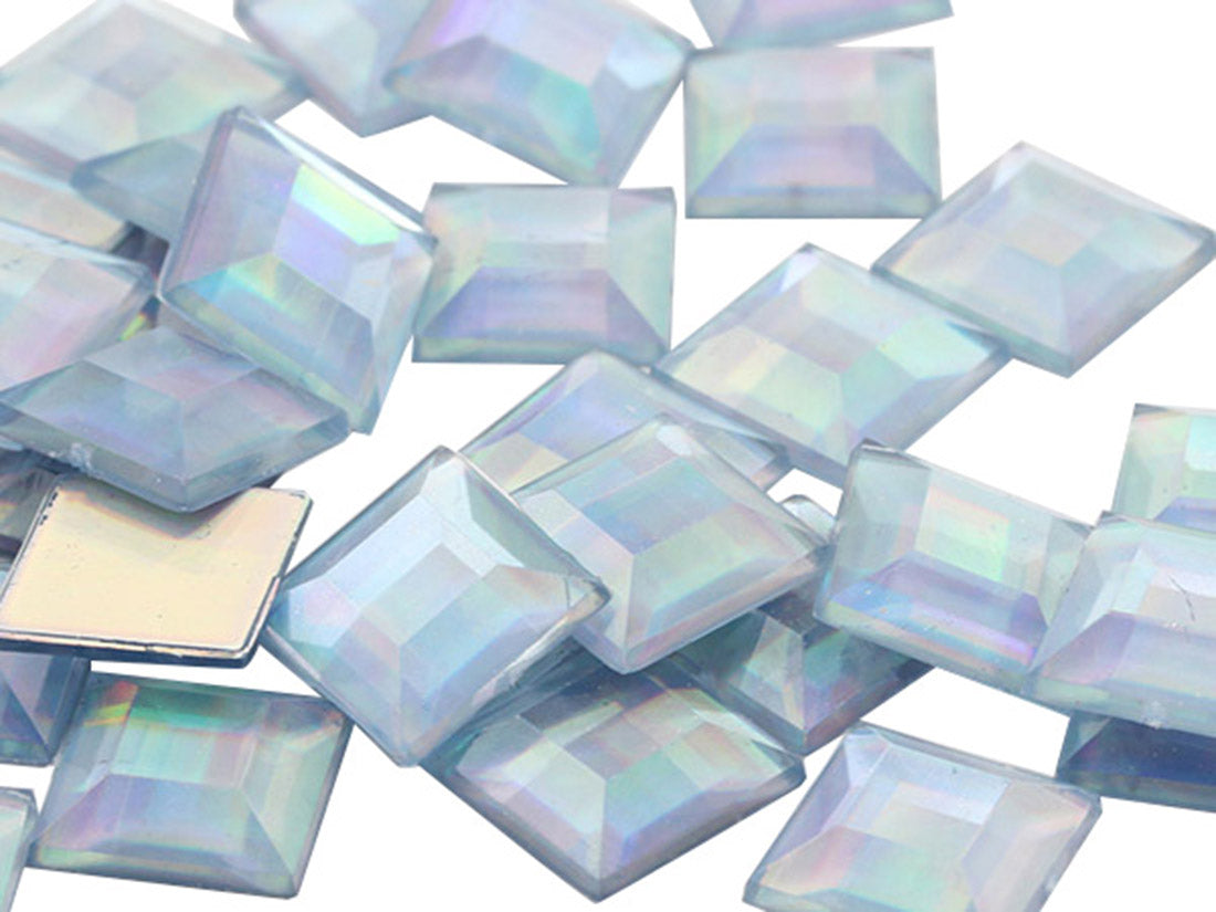Blue Light Sapphire AB Flat Back Square Gems - 12mm - 40 Pieces