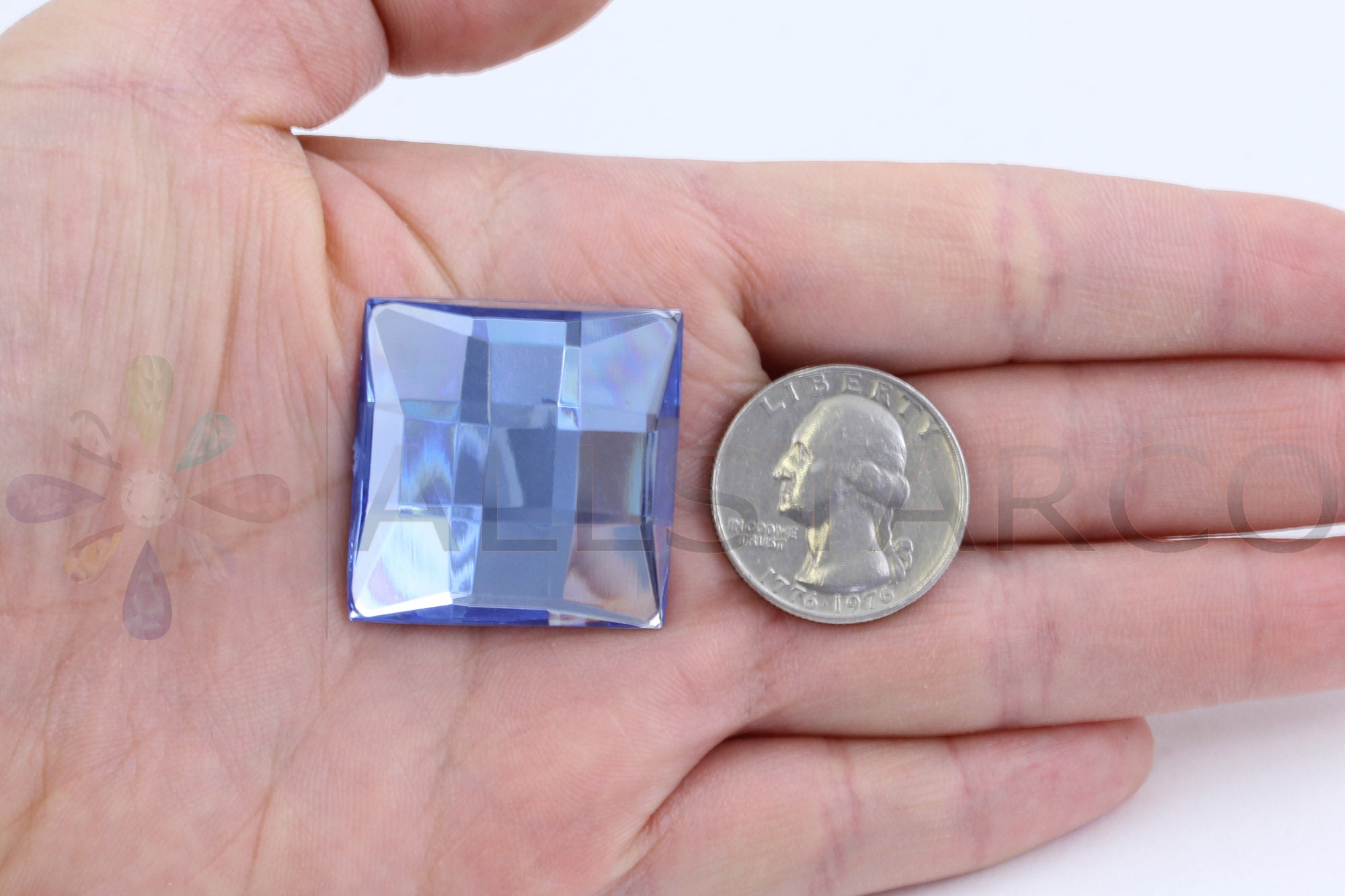 Blue Light Sapphire Extra Large Flat Back Square Gems - 30mm - 4 Pieces