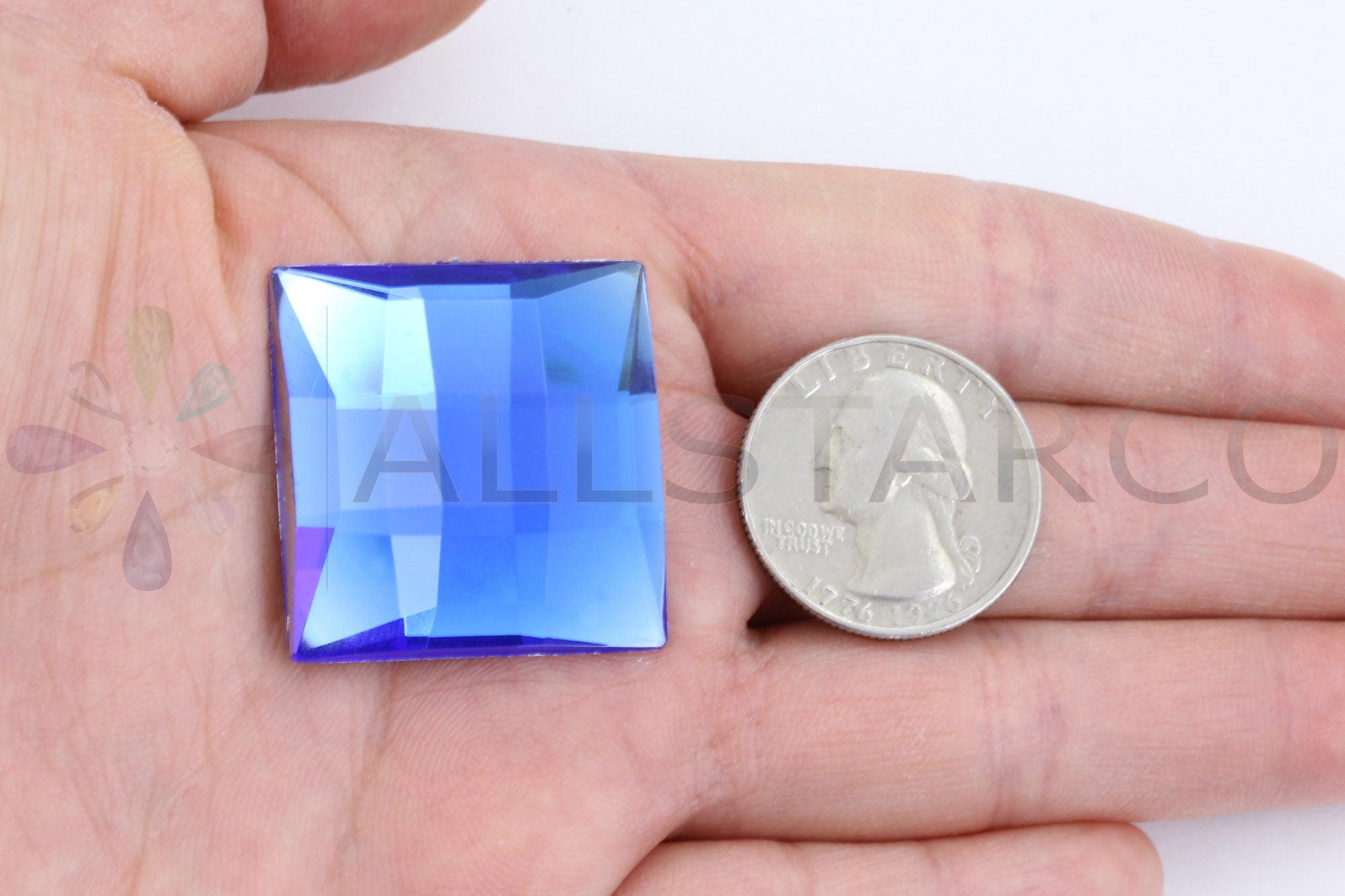 Blue Sapphire Extra Large Flat Back Square Gems - 30mm - 4 Pieces
