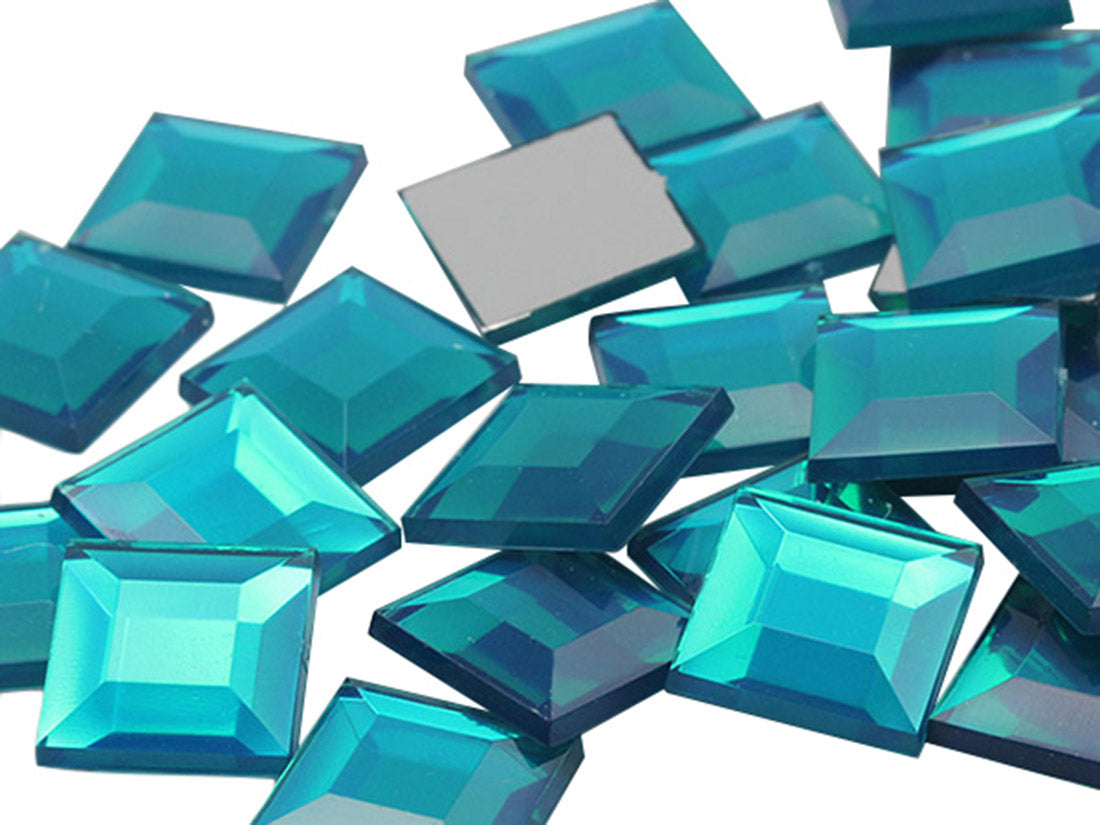 Blue Zircon Flat Back Square Gems - 12mm - 40 Pieces