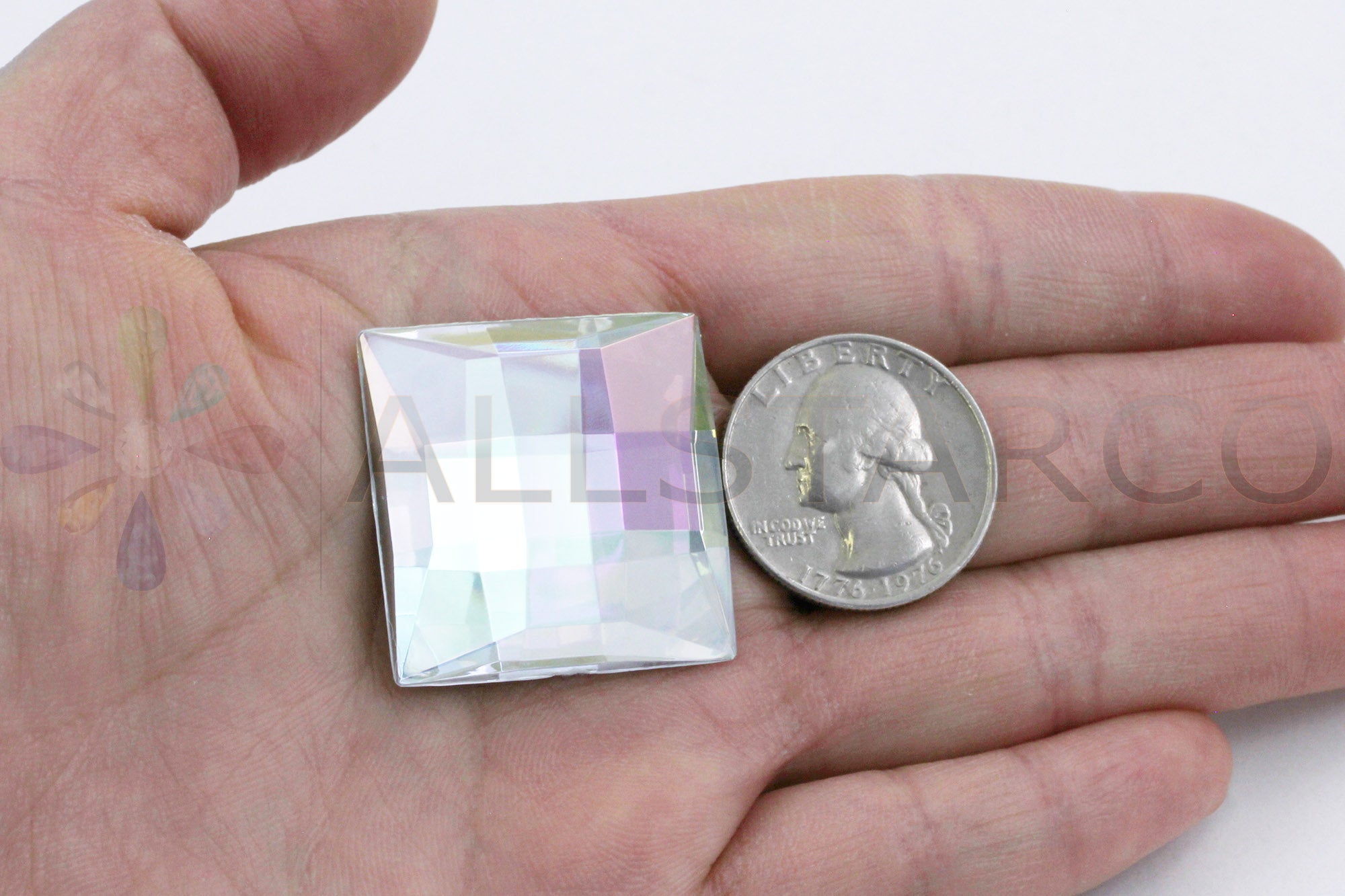 Crystal AB Extra Large Flat Back Square Gems - 30mm - 4 Pieces