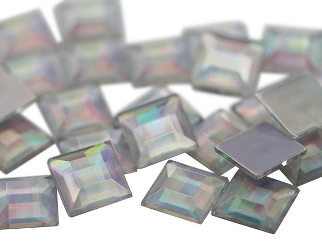 Crystal AB Flat Back Square Gems - 12mm - 40 Pieces
