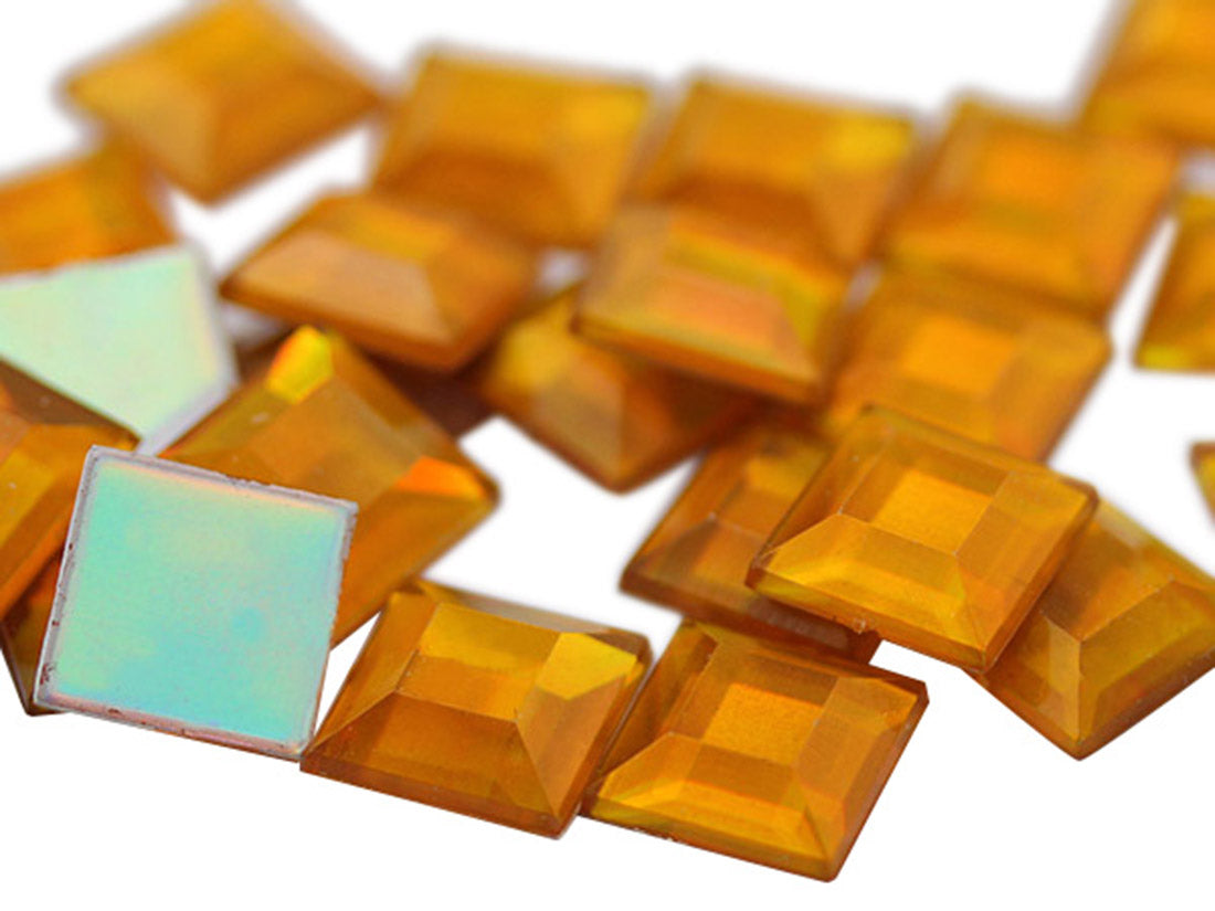 Gold Topaz AB Flat Back Square Gems - 12mm - 40 Pieces