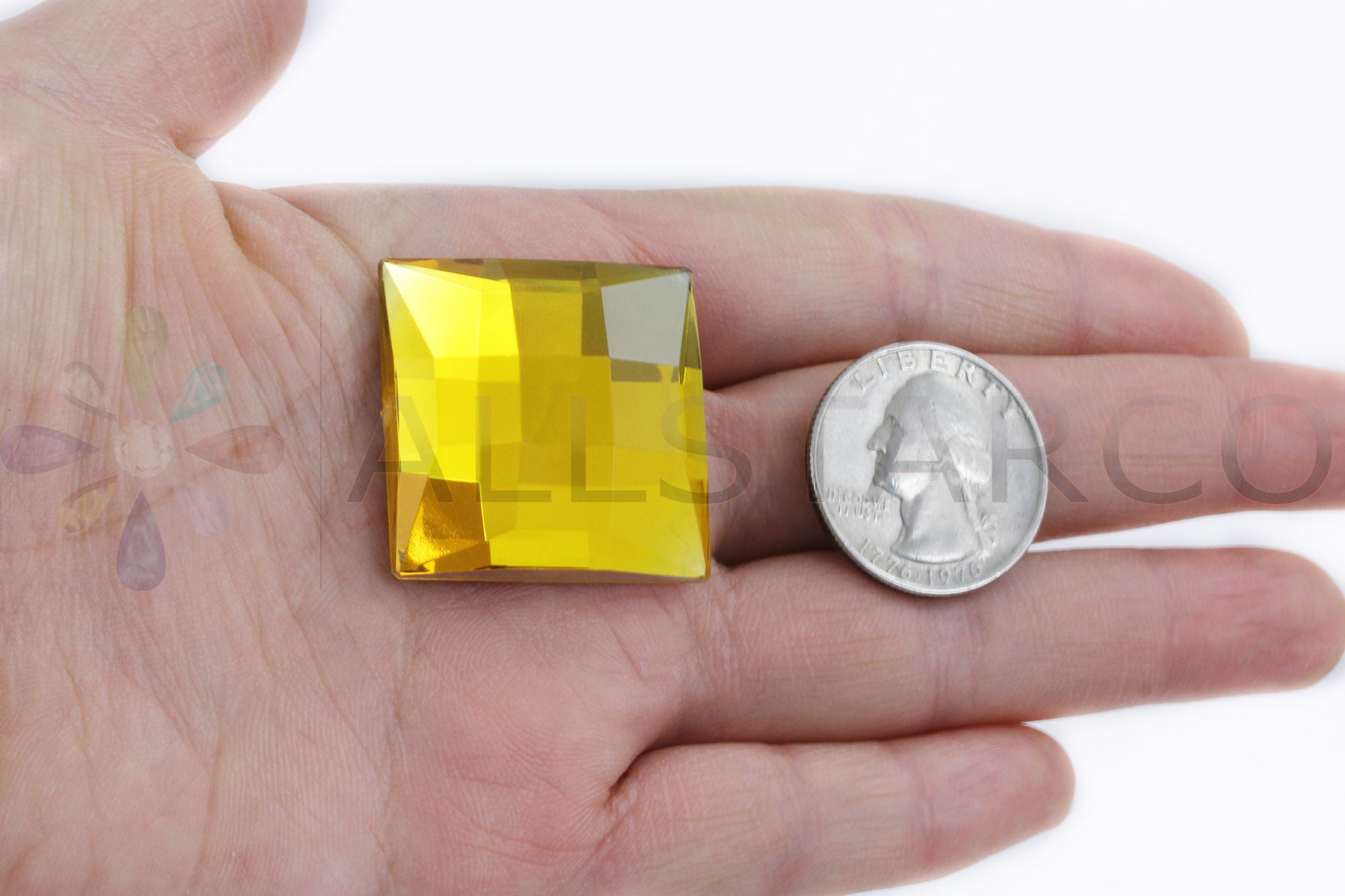 Gold Topaz Extra Large Flat Back Square Gems  - 30mm - 4 Pieces