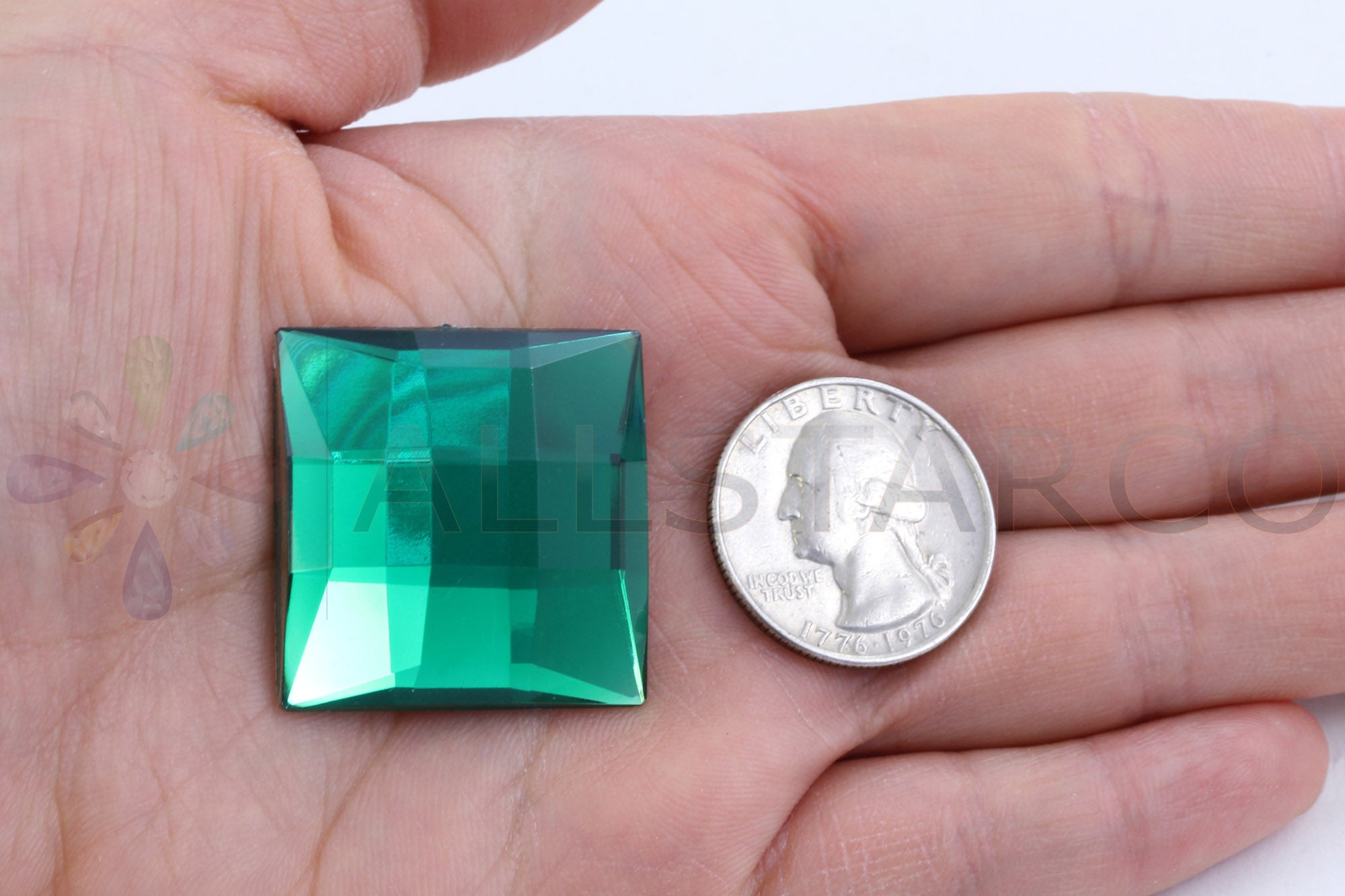Green Emerald Extra Large Flat Back Square Gems - 30mm - 4 Pieces