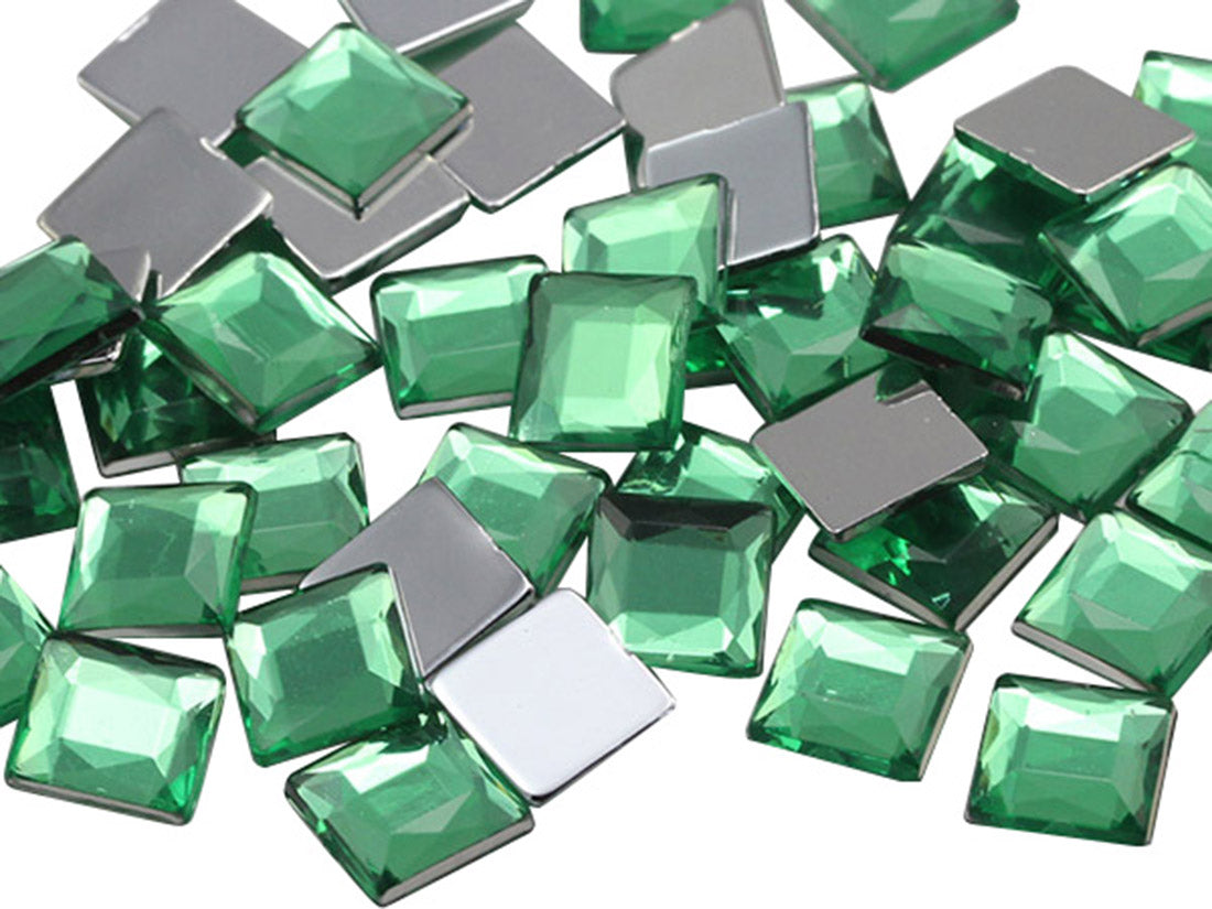 Green Peridot H110 Flat Back Square Gems - 8mm - 75 Pieces