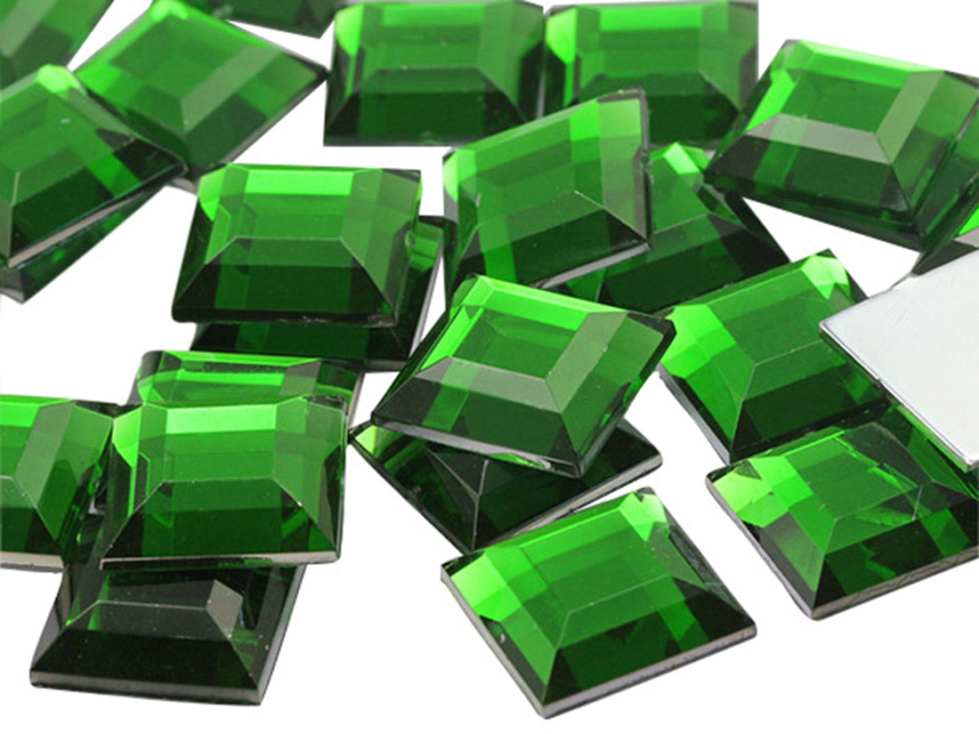 Green Peridot H120 Flat Back Square Gems - 15mm - 30 Pieces
