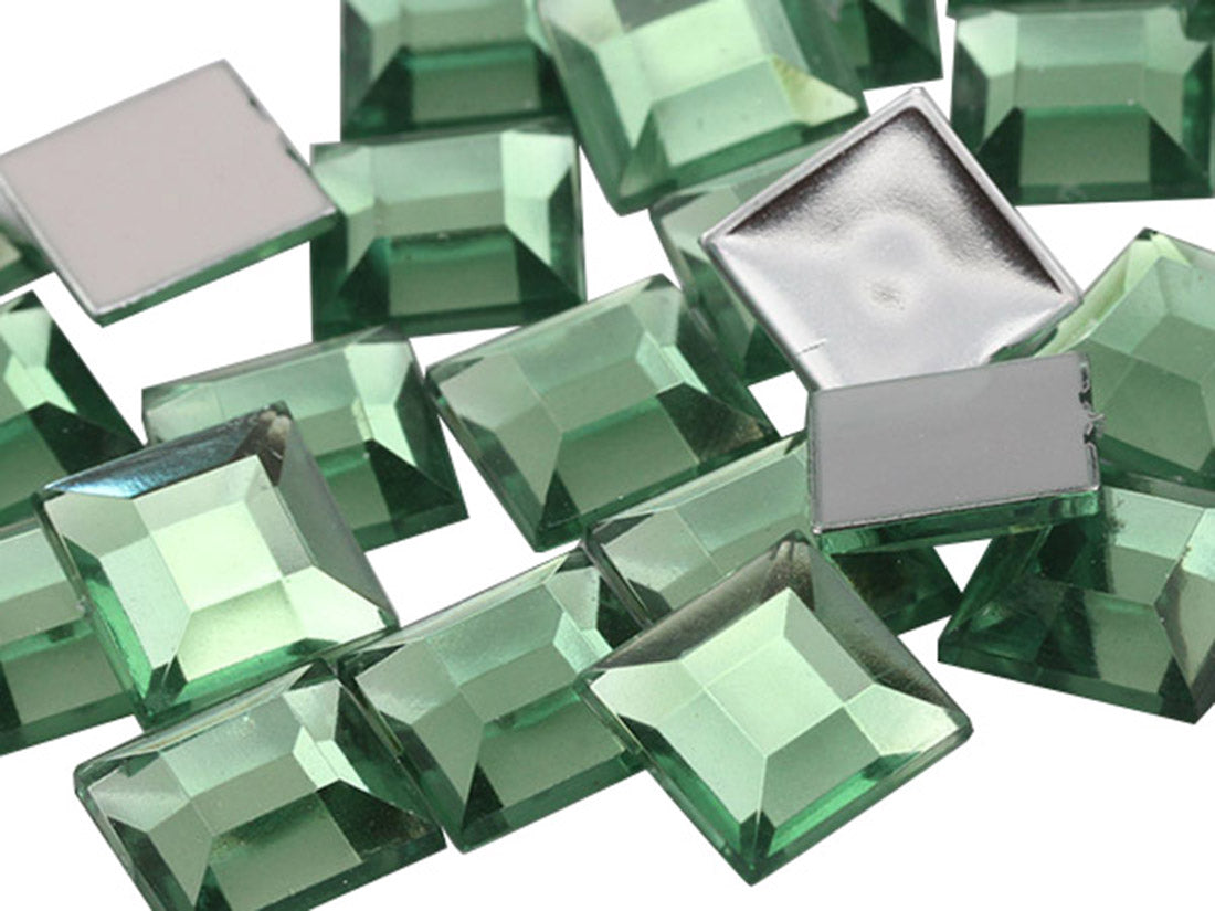 Green Peridot PD Flat Back Square Gems - 12mm - 40 Pieces