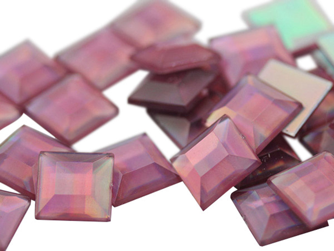 Pink Rose AB Flat Back Square Gems - 12mm - 40 Pieces