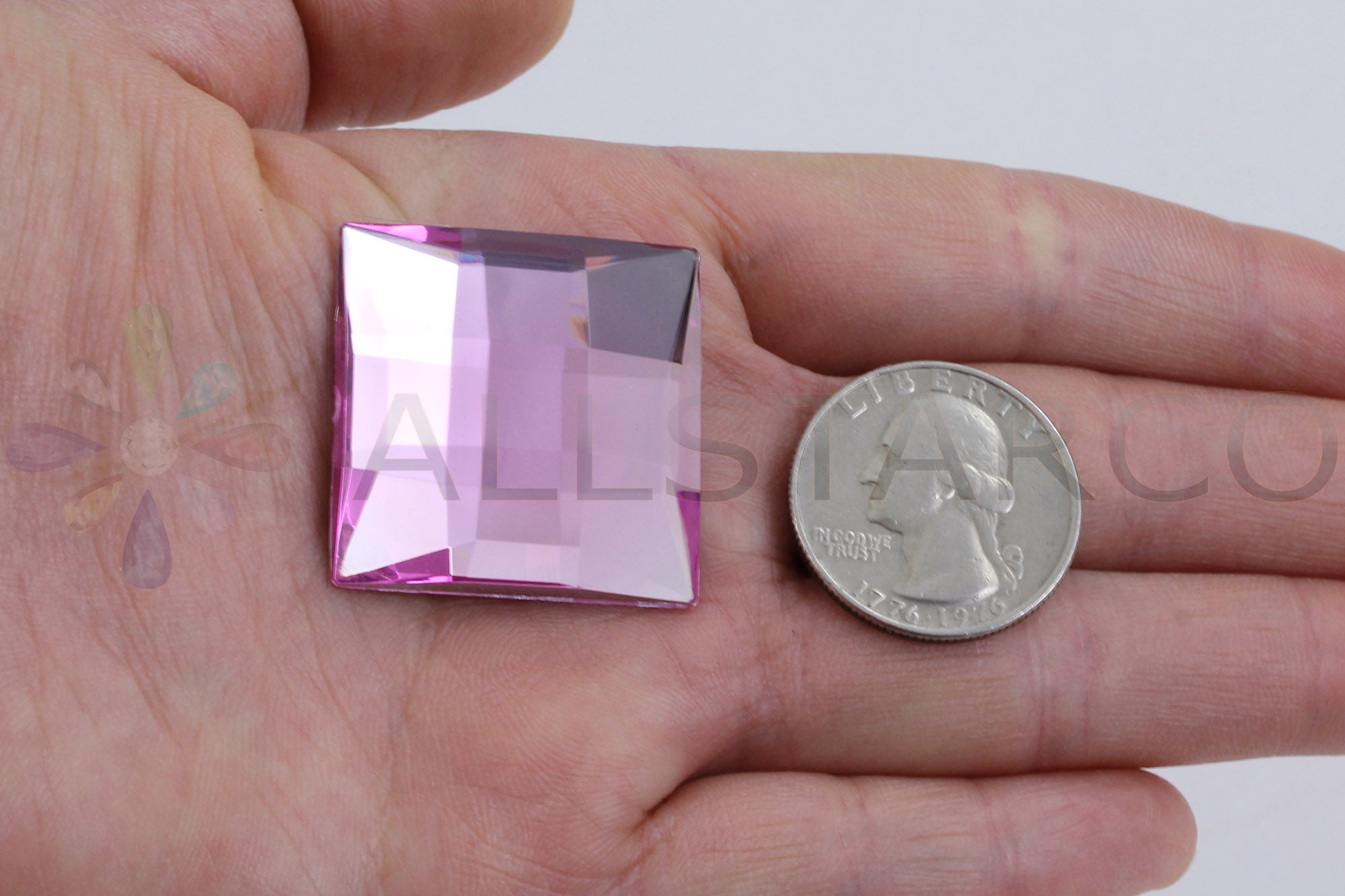 Pink Rose Extra Large Flat Back Square Gems - 30mm - 4 Pieces