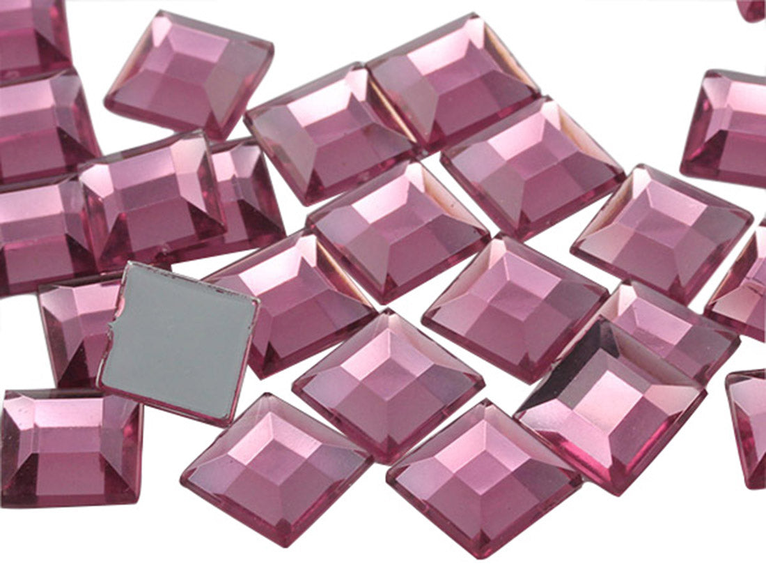 Pink Rose Flat Back Square Gems