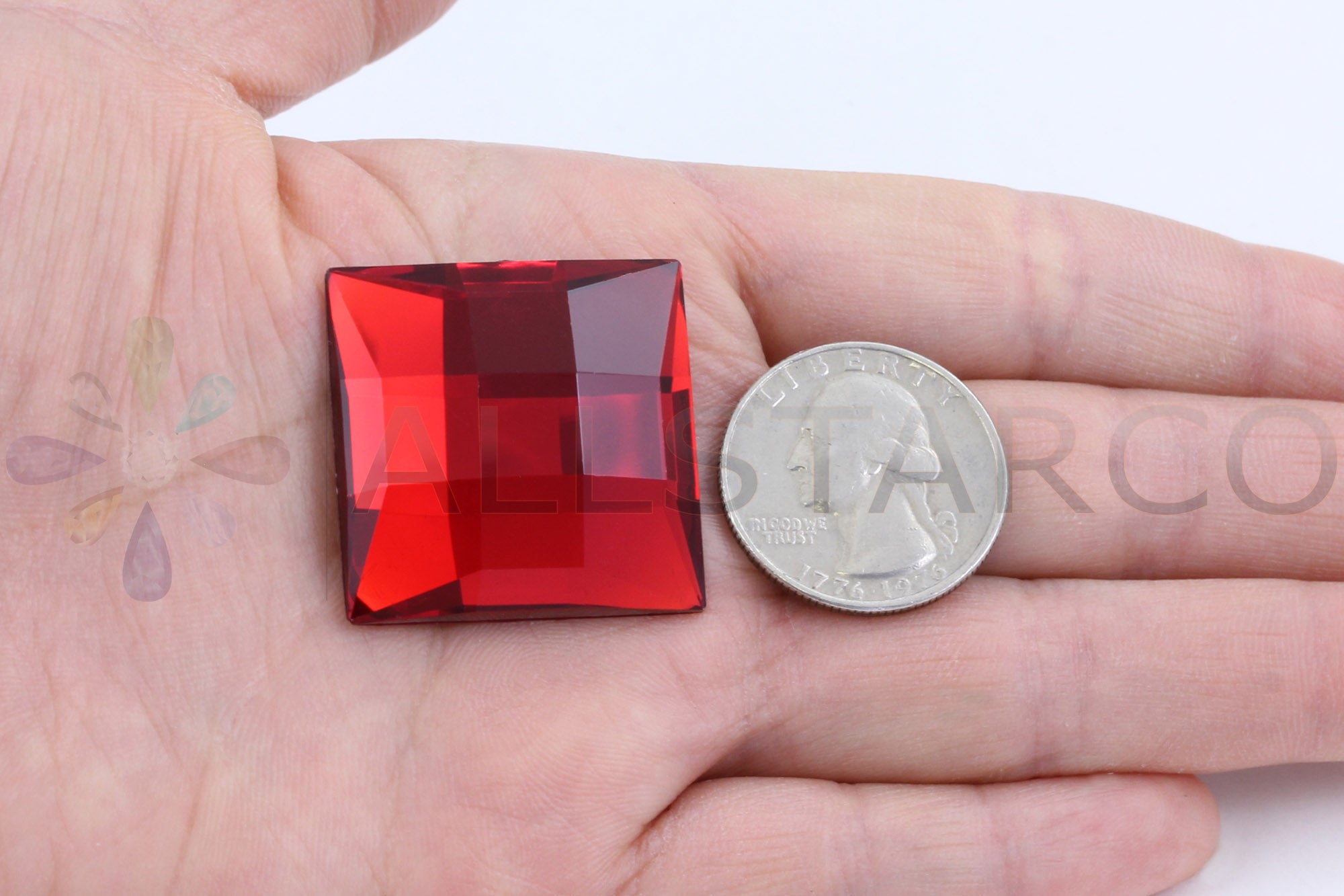 Red Ruby Extra Large Flat Back Square Gems - 30mm - 4 Pieces