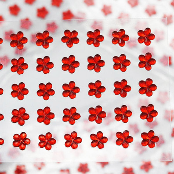 Red Stick On Flower Gems