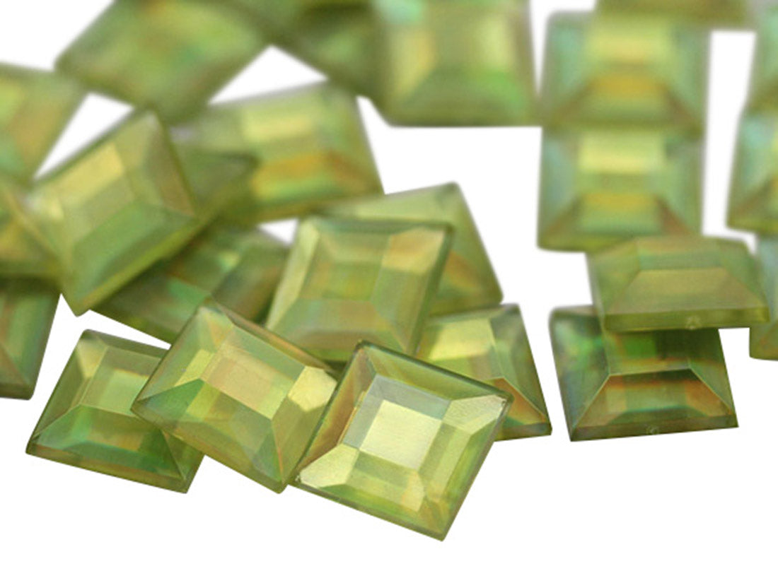 Yellow Jonquil AB Flat Back Square Gems - 12mm - 40 Pieces