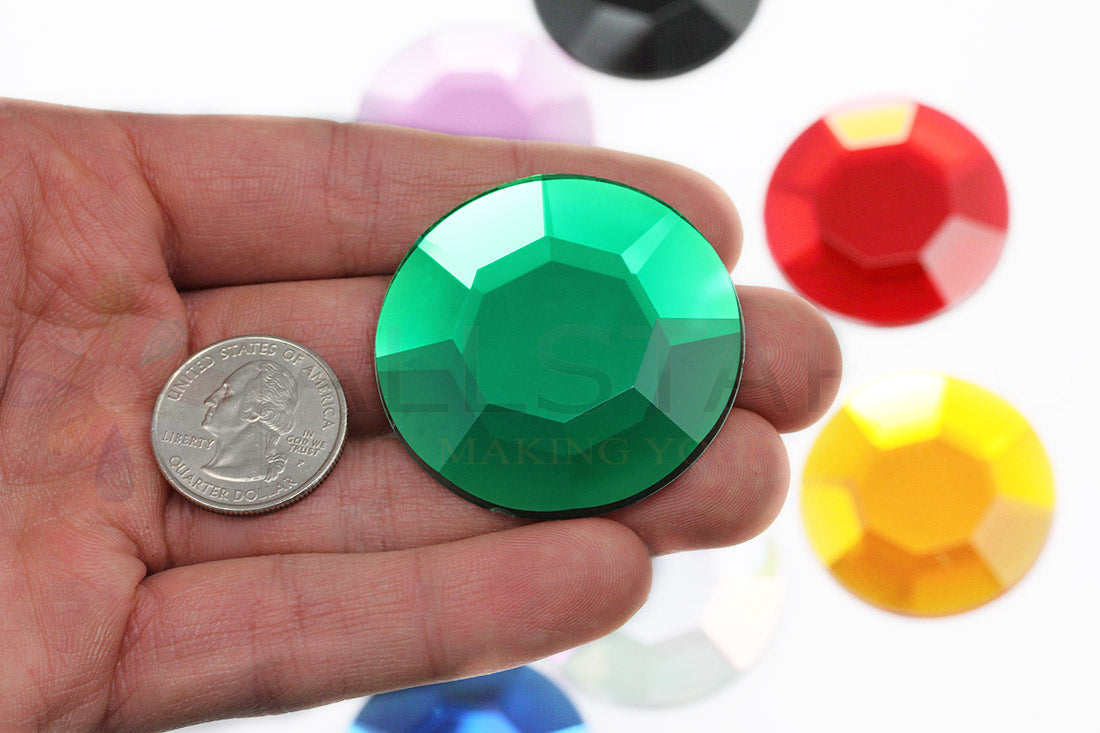 Green Emerald Extra Large Flat Back Rhinestones - 45mm