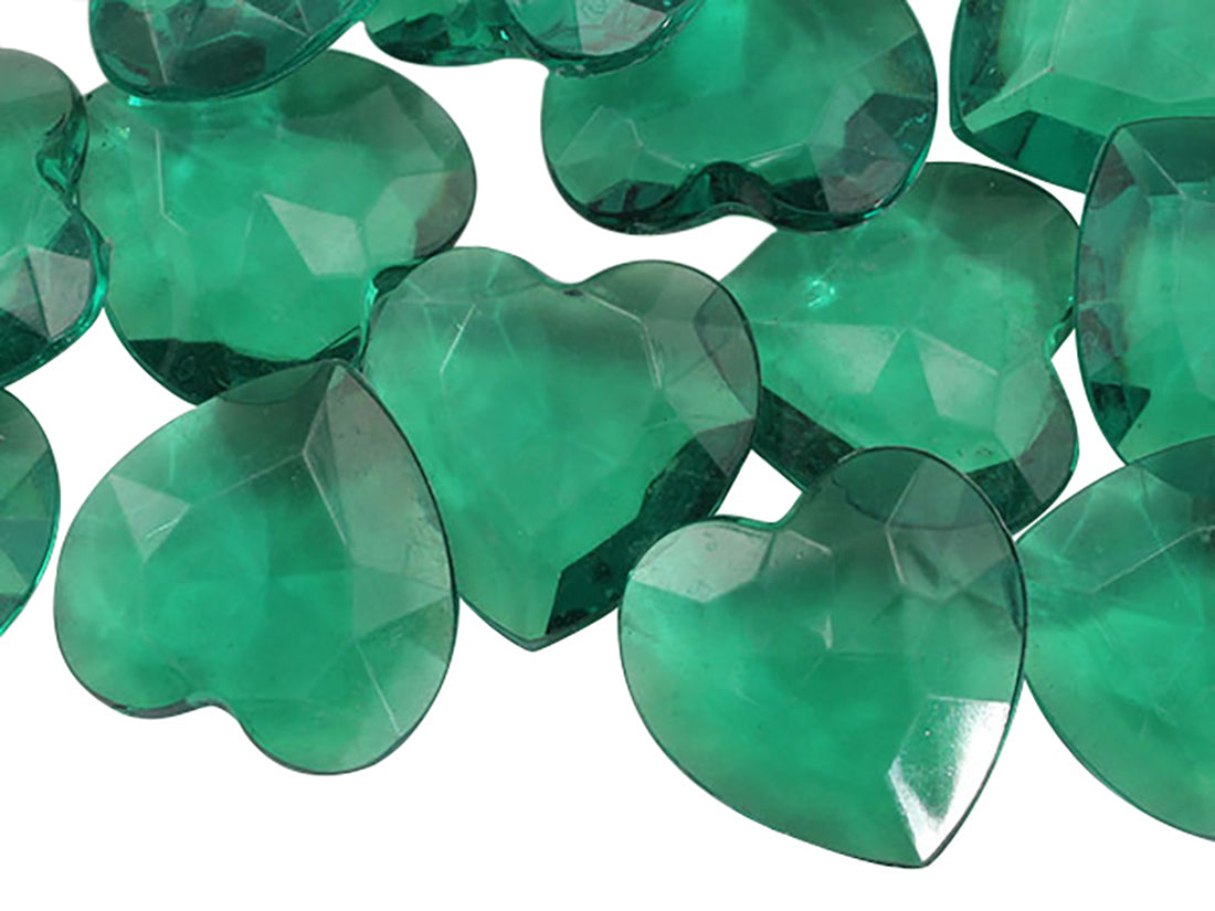 Green Emerald Heart Point Back Gems - 27mm - 20 Pieces