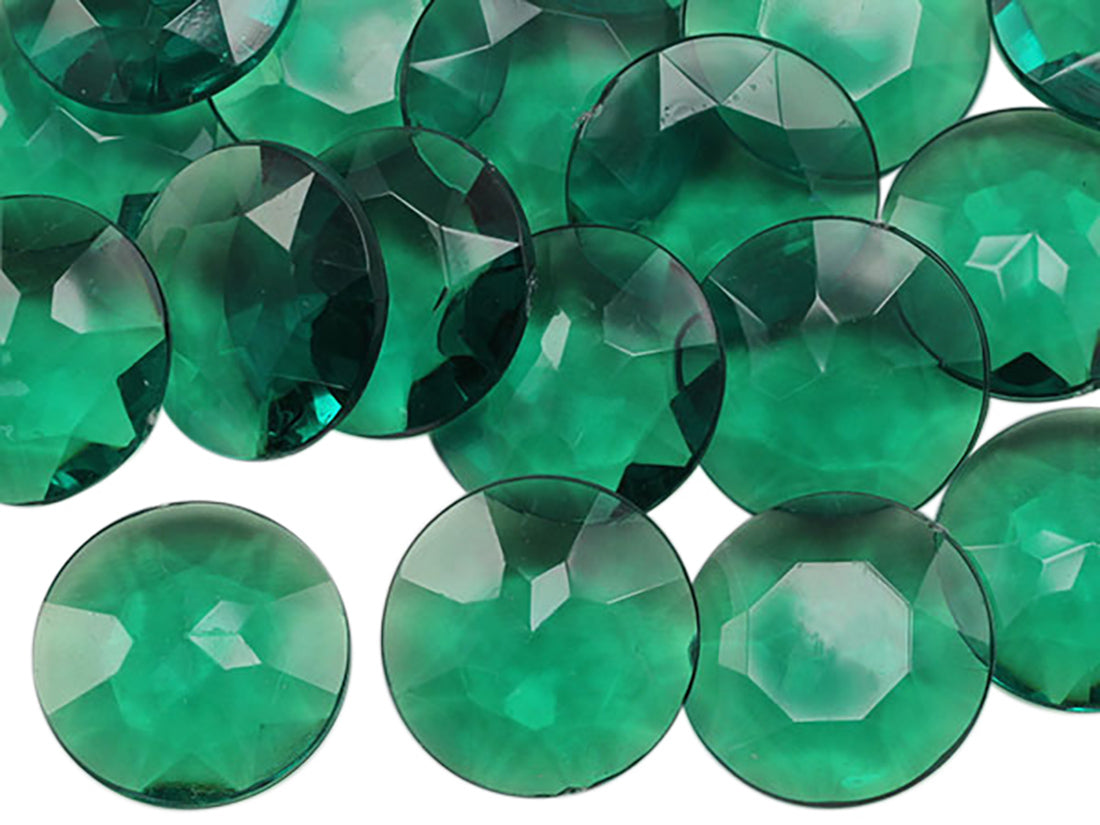 Green Emerald Round Point Back Gems - 27mm - 25 Pieces