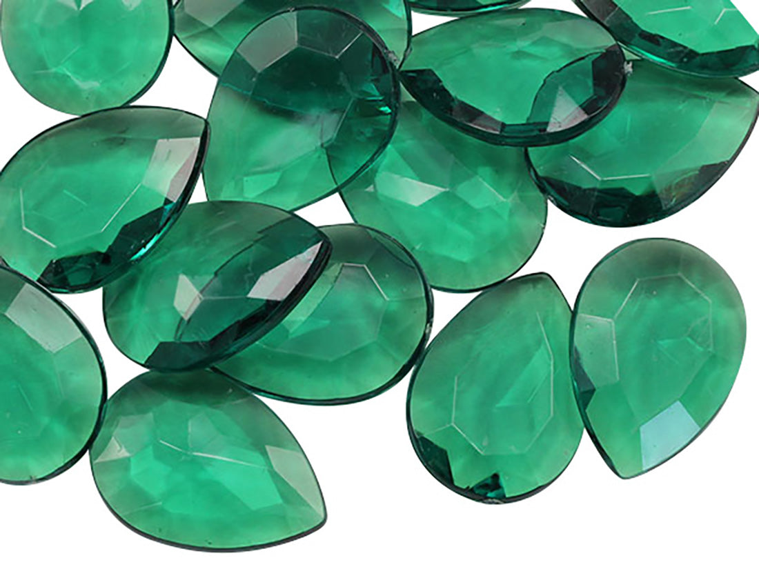 Green Emerald Teardrop Point Back Gems - 25x18mm - 40 Pieces