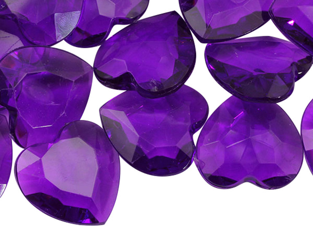 Purple Amethyst Heart Point Back Gems - 27mm - 20 Pieces