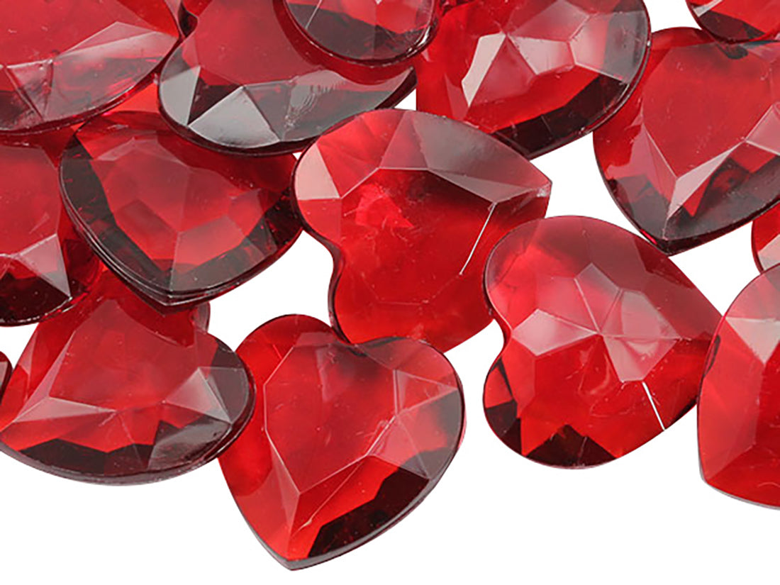 Red Ruby Heart Point Back Gems - 27mm - 20 Pieces