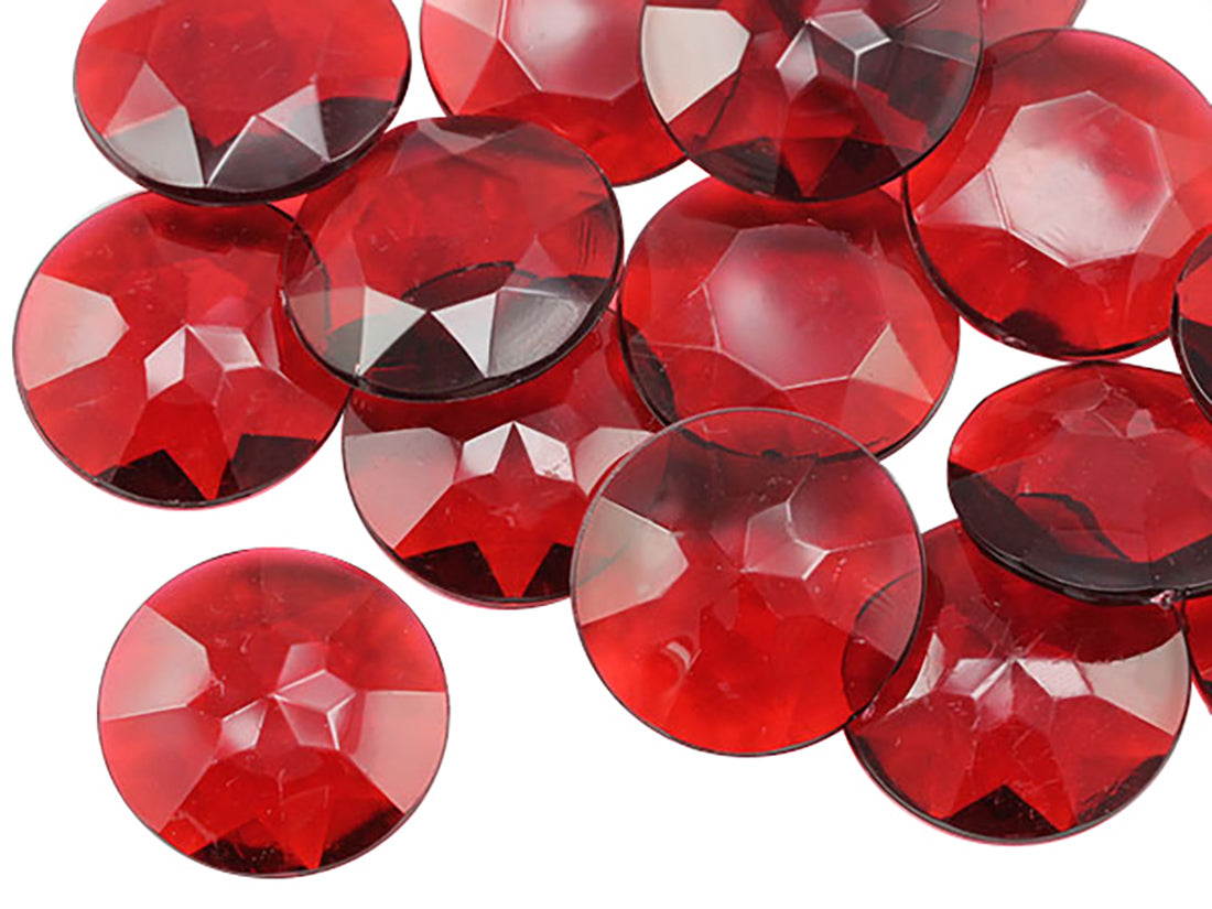 Red Ruby Round Point Back Gems - 27mm - 25 Pieces