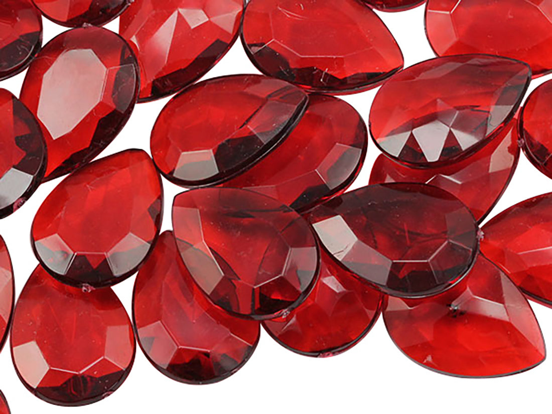 Red Ruby Teardrop Point Back Gems - 25x18mm - 40 Pieces