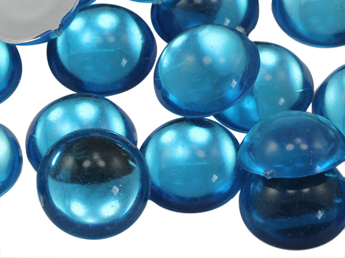 Blue Aqua Round Flat Back Cabochons - 25mm - 12 Pieces