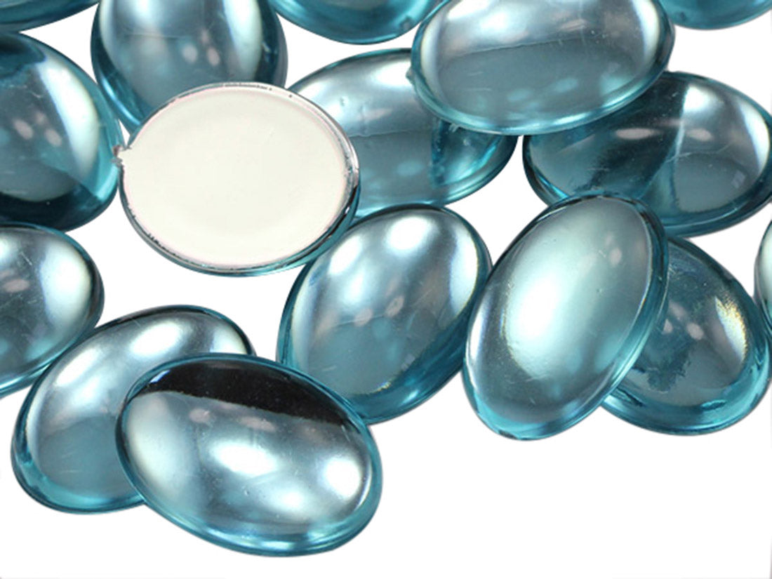 Blue Light Aqua Oval Flat Back Cabochons
