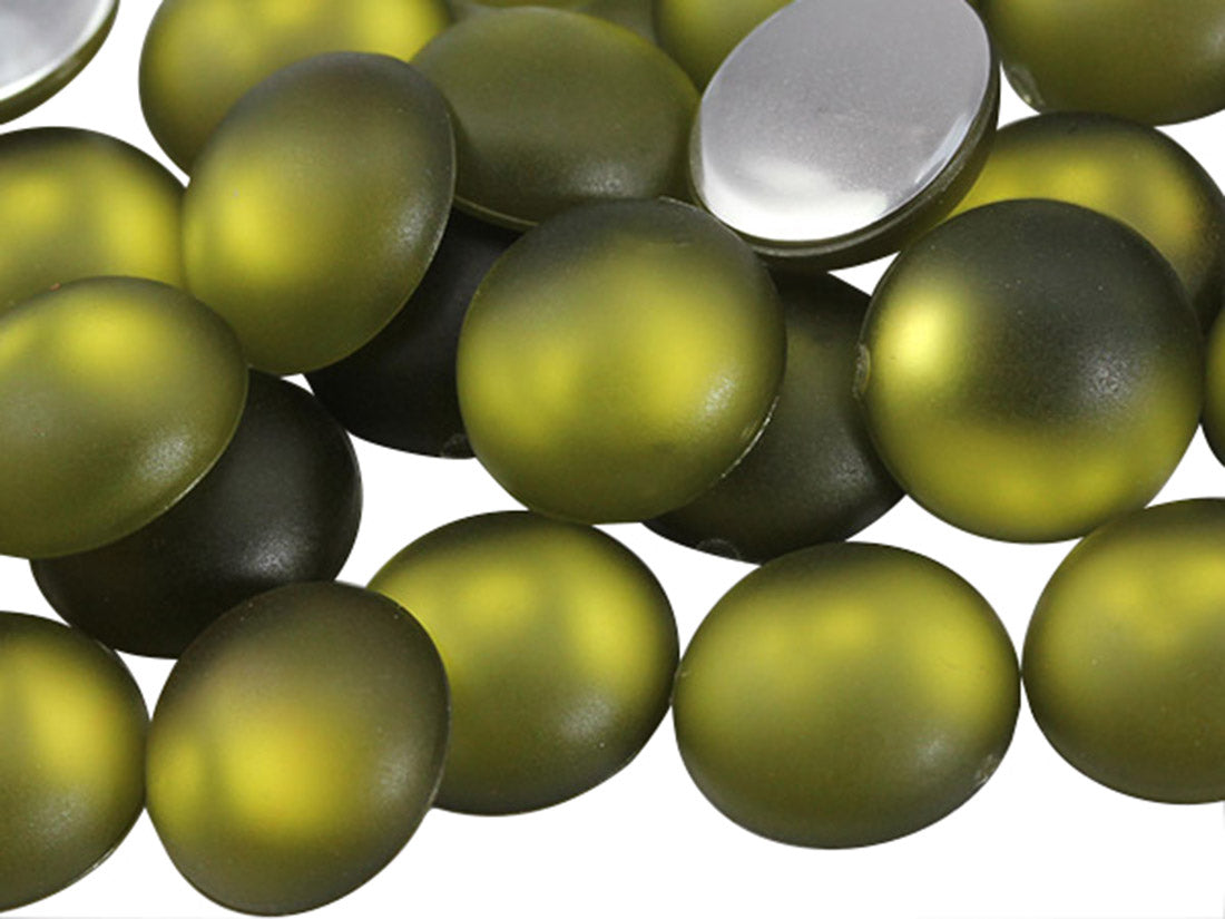 Green Olive Frosted Round Gems - 11mm - 50 Pieces