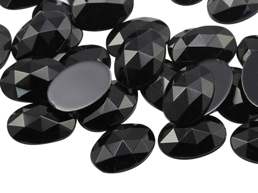 Black Flat Back Oval Gems
