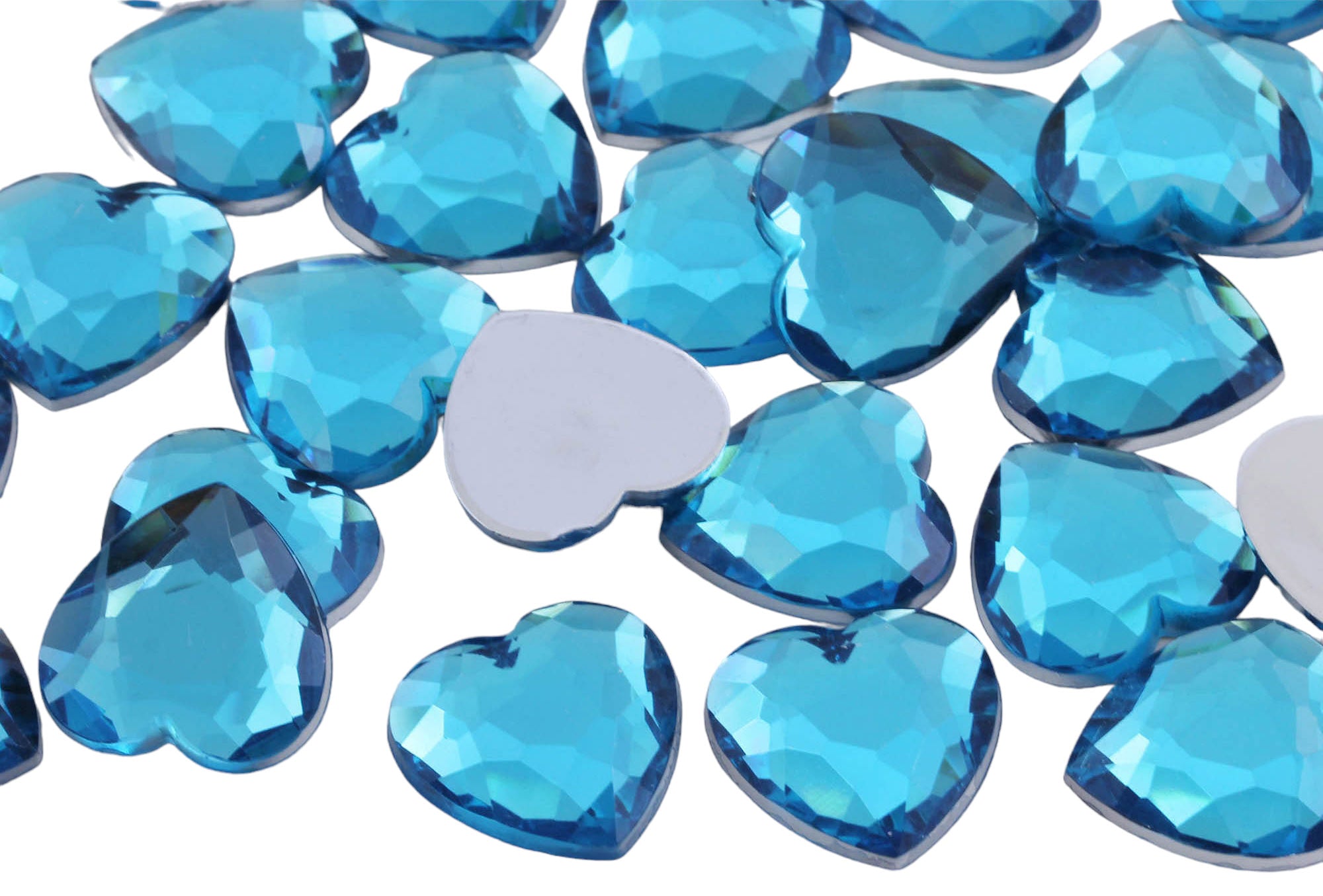 Blue Aqua Heart Flat Back Gems