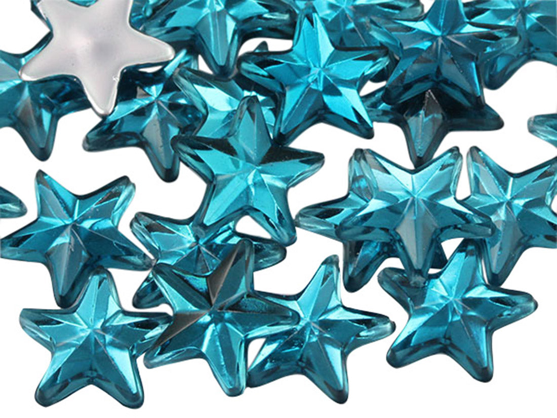 Blue Aquamarine Flat Back Star Gems - 15mm - 35 Pieces
