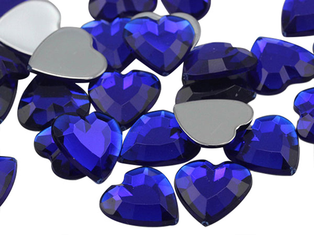 Blue Dark Sapphire Heart Flat Back Gems - 15mm - 40 Pieces