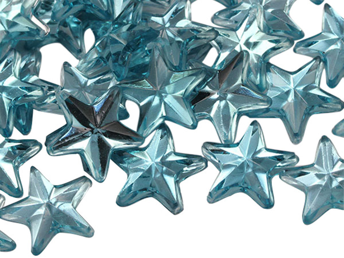 Blue Light Aqua Flat Back Star Gems - 15mm - 35 Pieces