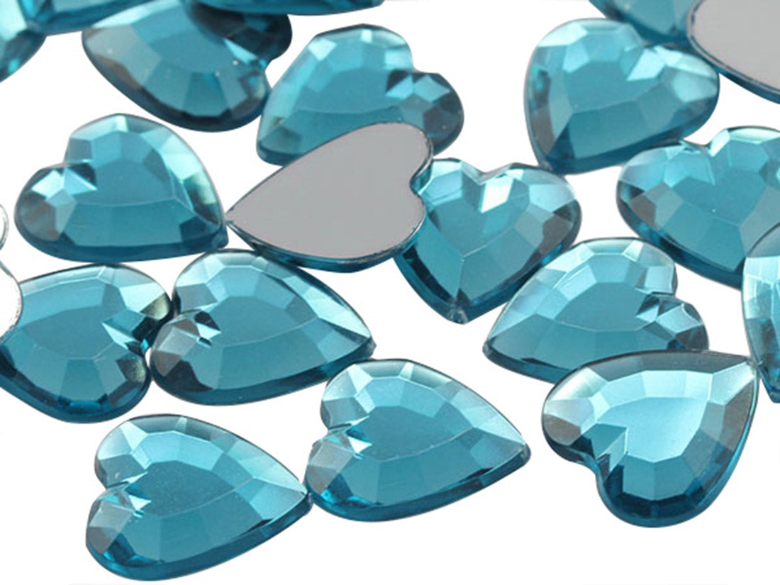 Blue Light Aqua Heart Flat Back Gems - 15mm - 40 Pieces