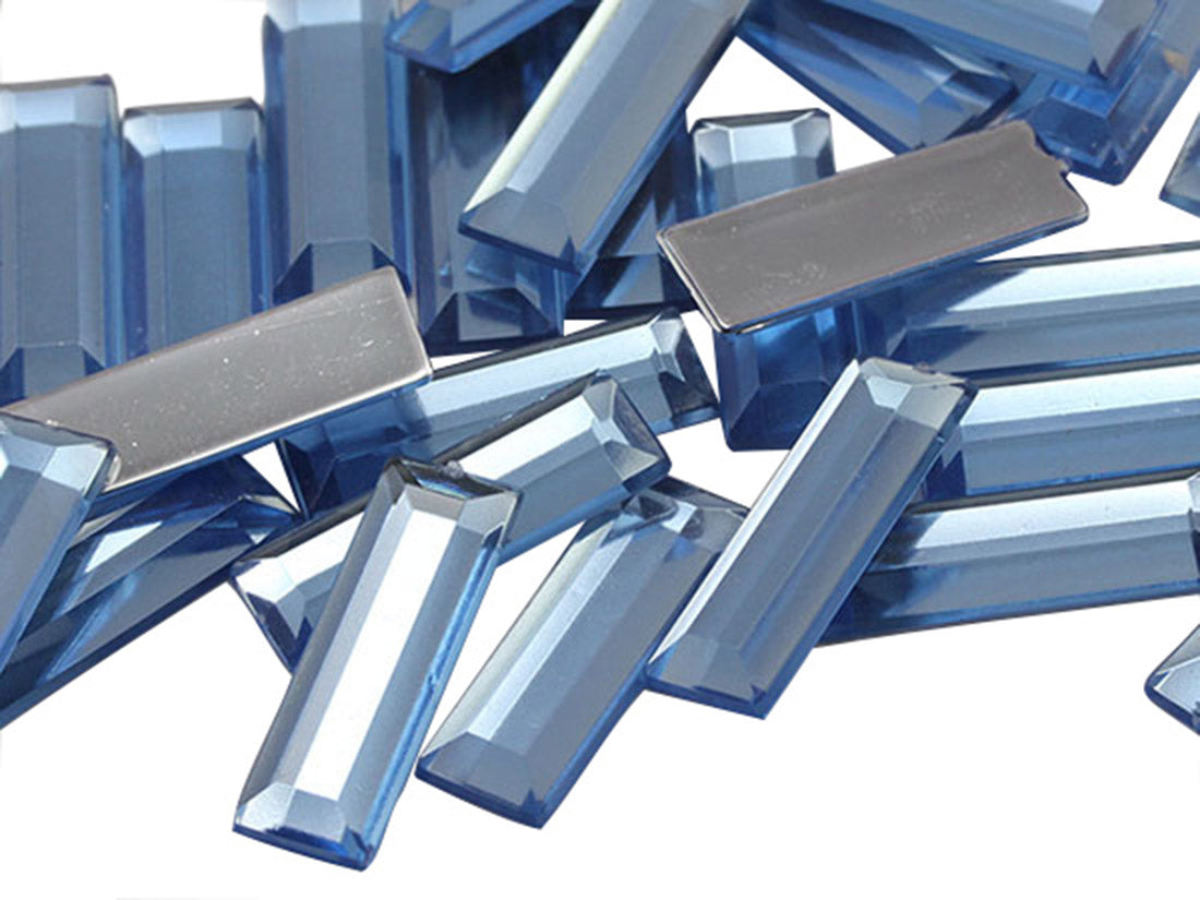 Blue Light Sapphire Baguette Flat Back Gems - 22x7mm - 40 Pieces