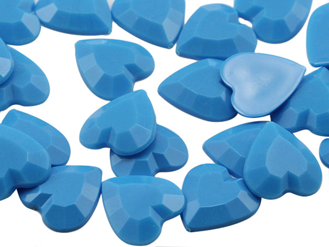 Blue Tourquoise Heart Flat Back Gems - 15mm - 40 Pieces