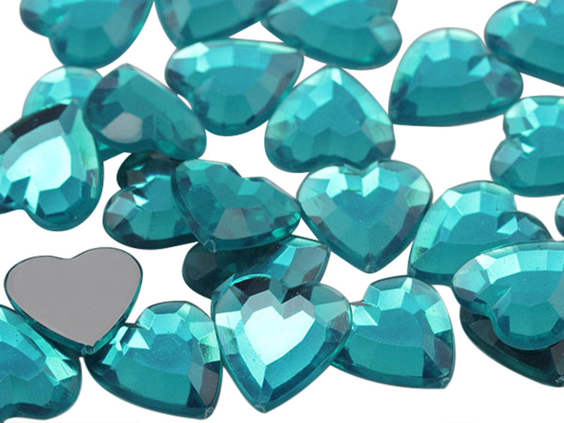 Blue Zircon Heart Flat Back Gems - 15mm - 40 Pieces