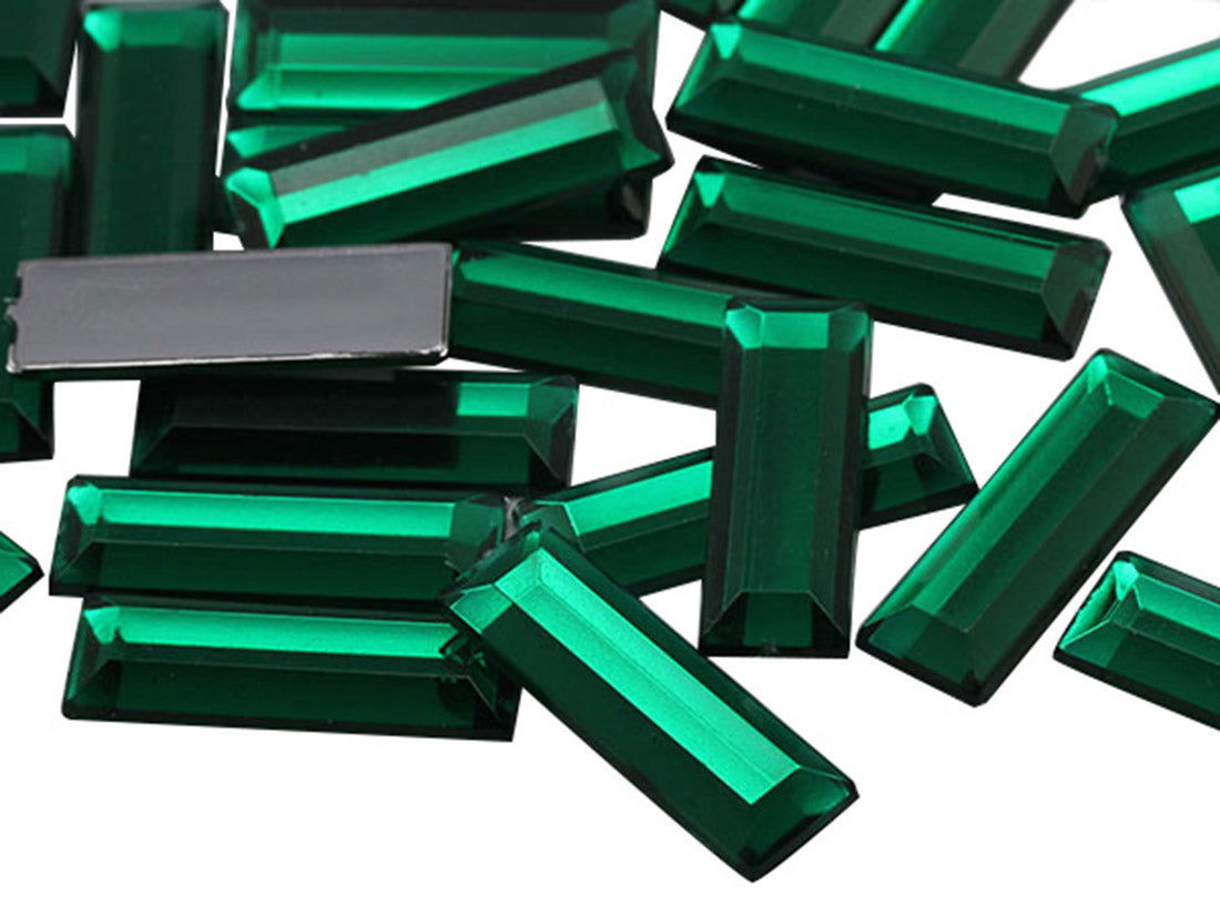 Green Emerald Baguette Flat Back Gems - 22x7mm - 40 Pieces
