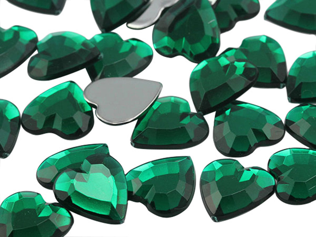 Green Emerald Heart Flat Back Gems