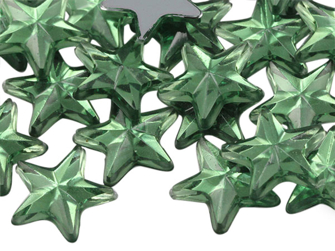 Green Peridot .PD Flat Back Star Gems - 15mm - 35 Pieces
